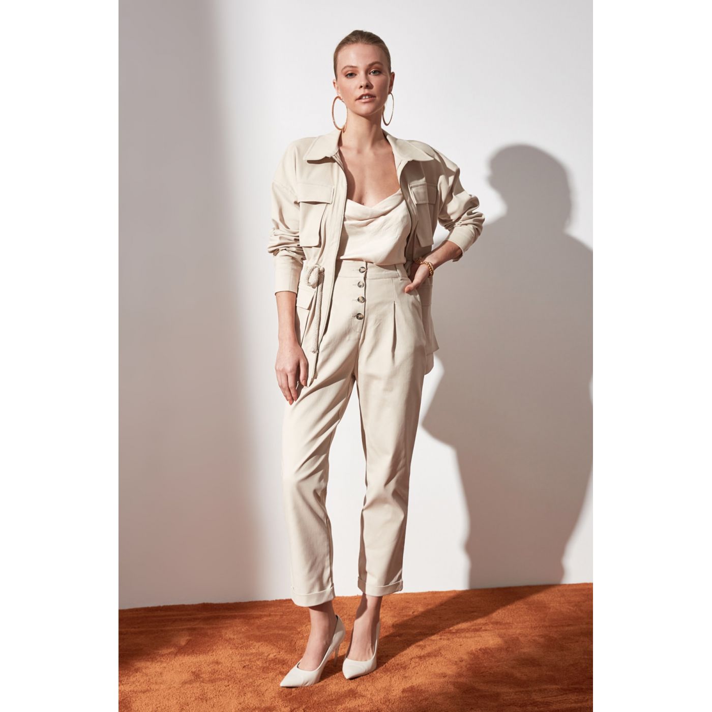 Trendyol Beige Button Detailed Trousers