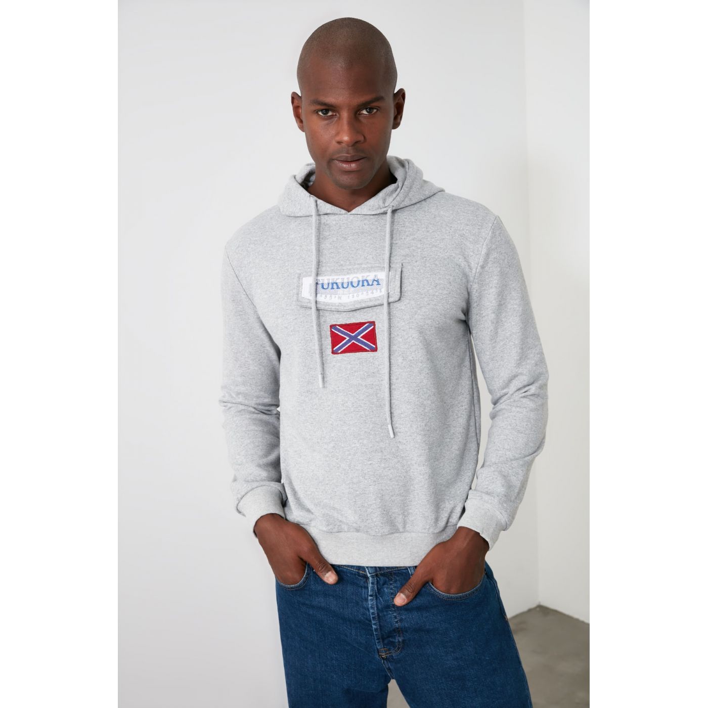 Trendyol Grey Pocket Detailed Hooded Sweatshirt