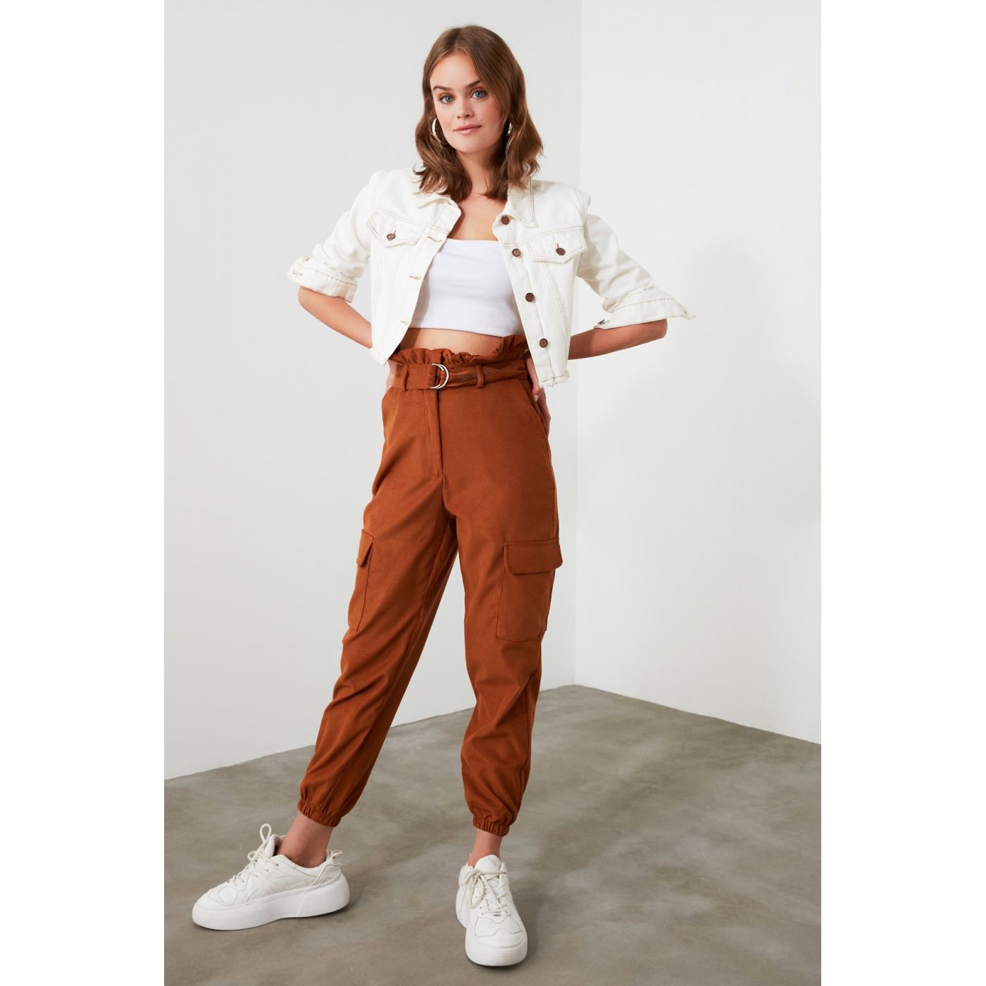Trendyol Brown Belt Pocket Detailed Trousers