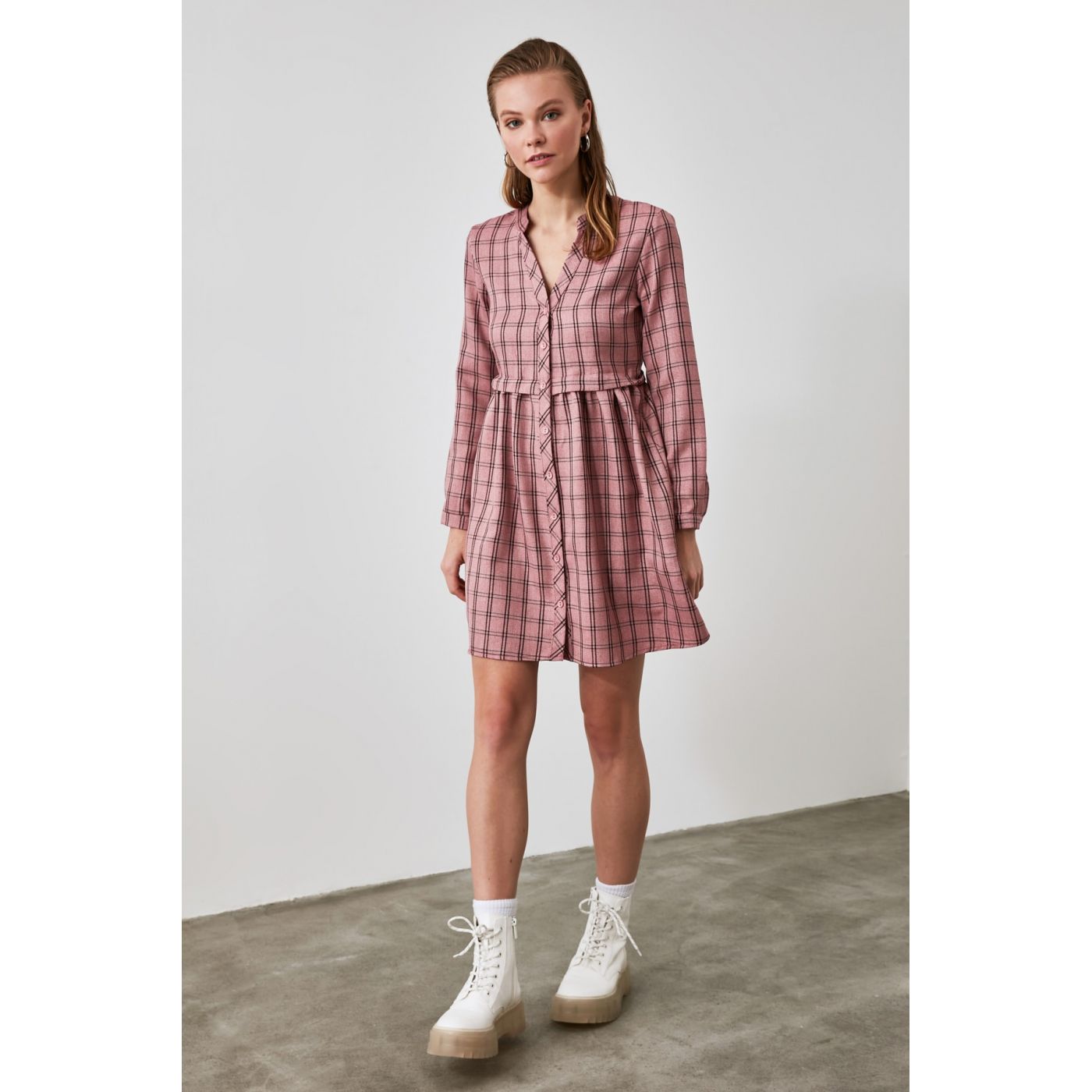 Trendyol Pink Checkered Dress