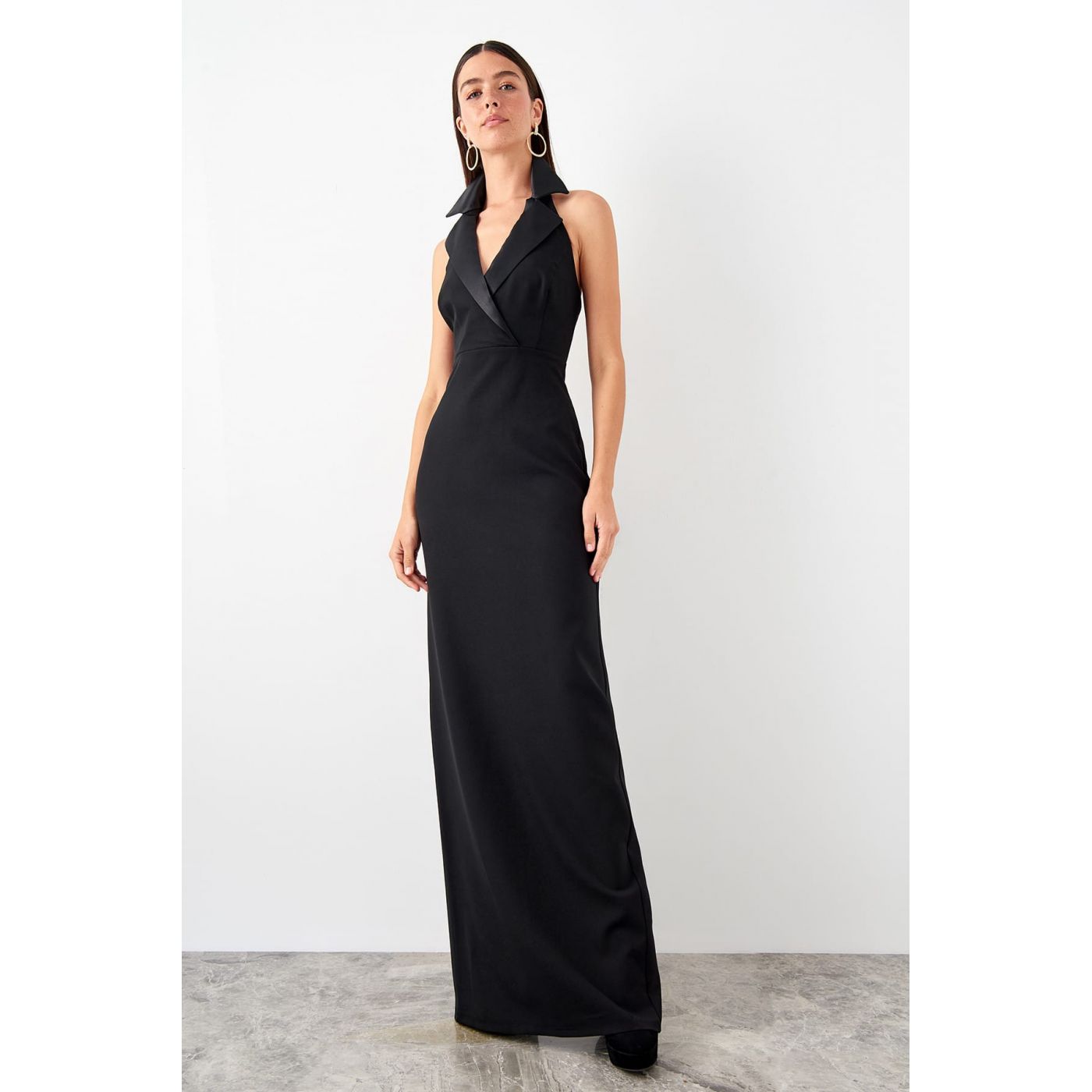 Trendyol Black Jacket Collar Evening Dress
