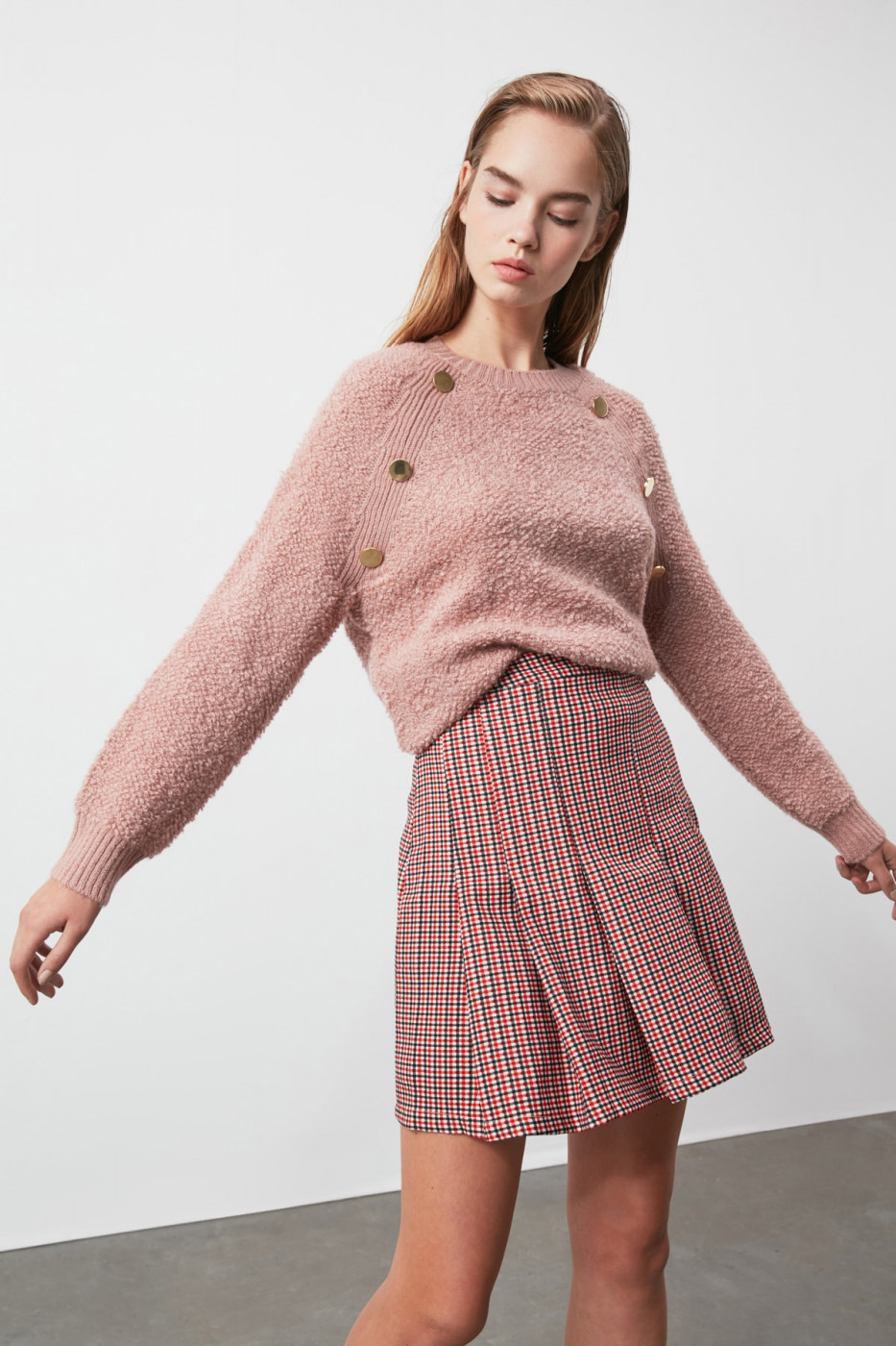 Trendyol Burgundy Checkered Skirt