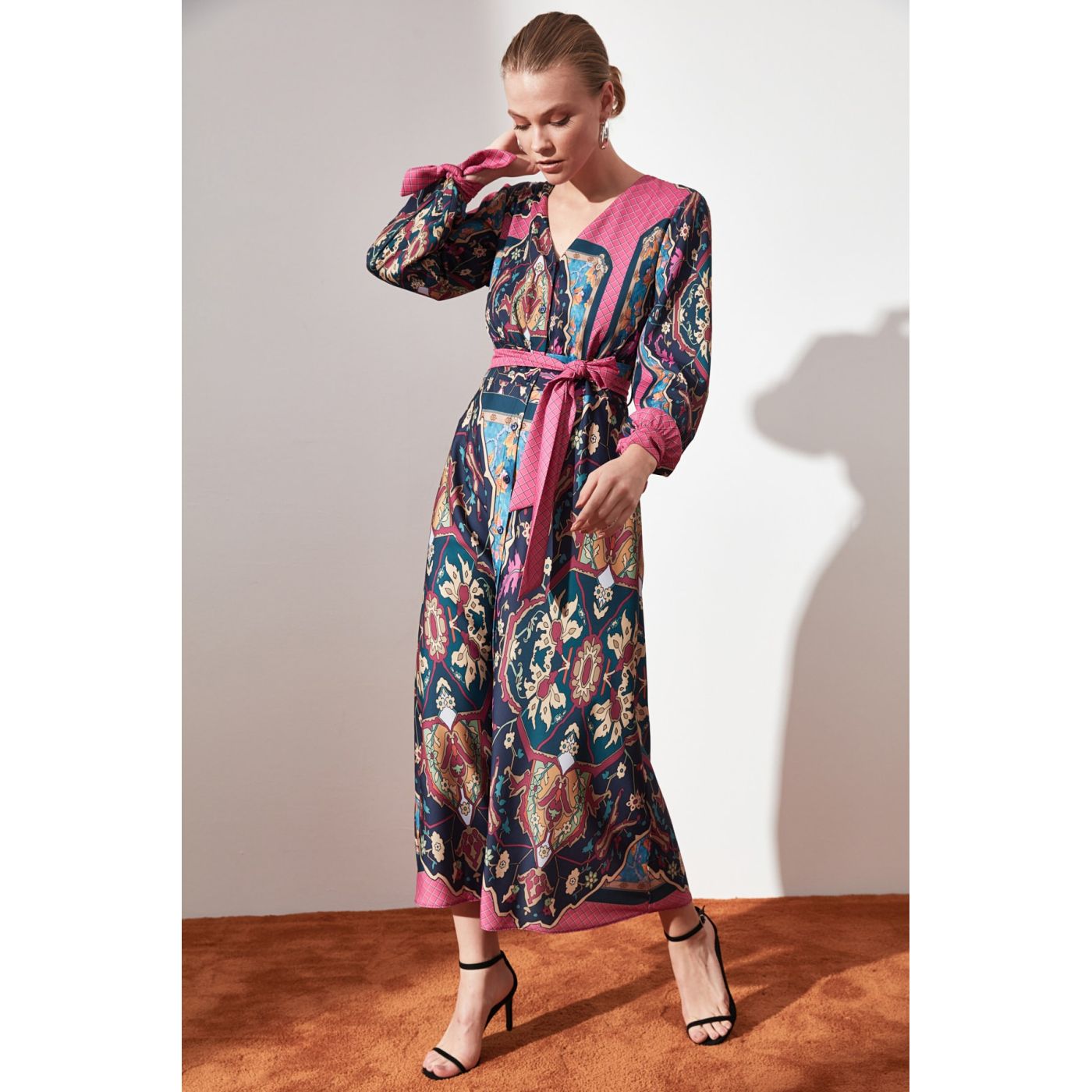 Trendyol MultiColor Belt Button Detailed Dress