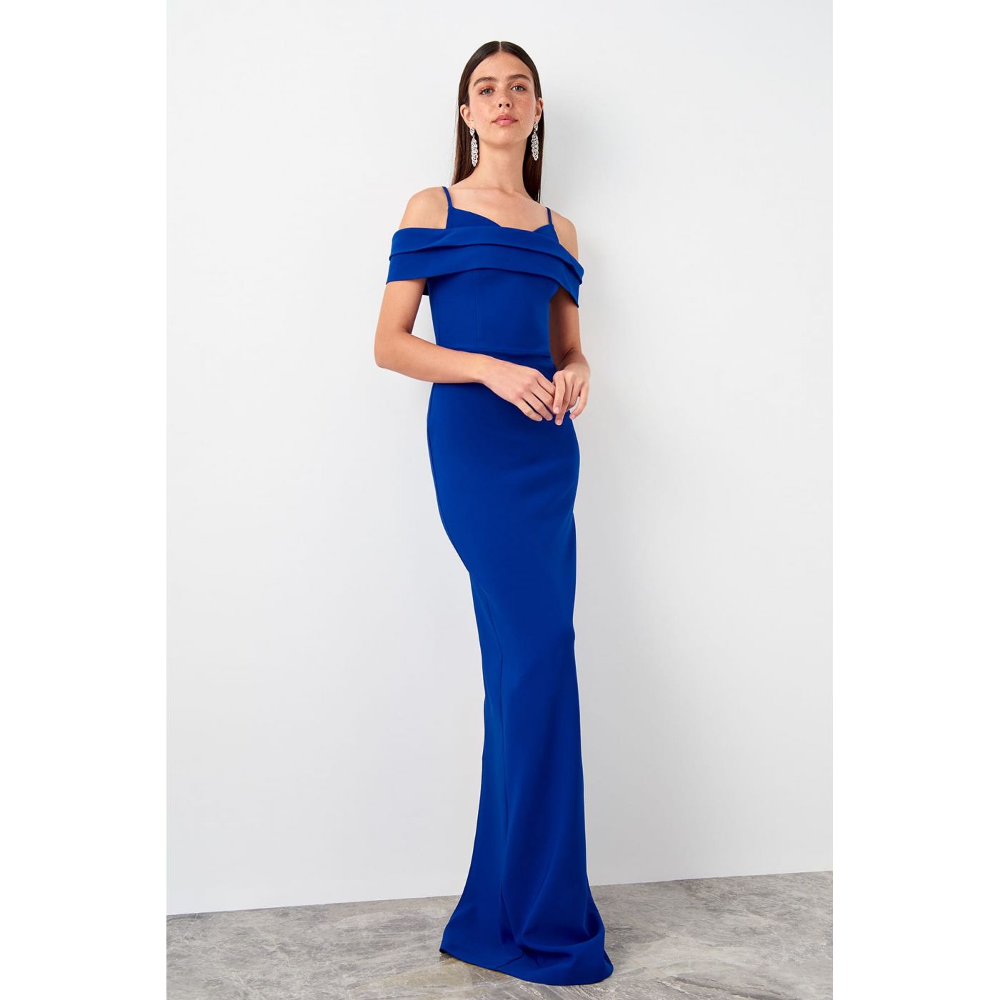 Trendyol Saks Collar Pli Detailed Evening Dress