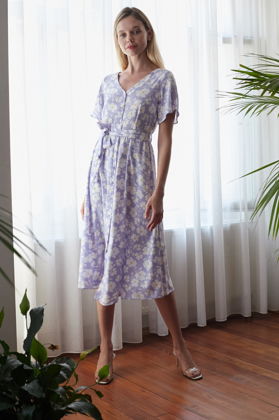 Trendyol Lila Belted Shirt Dress