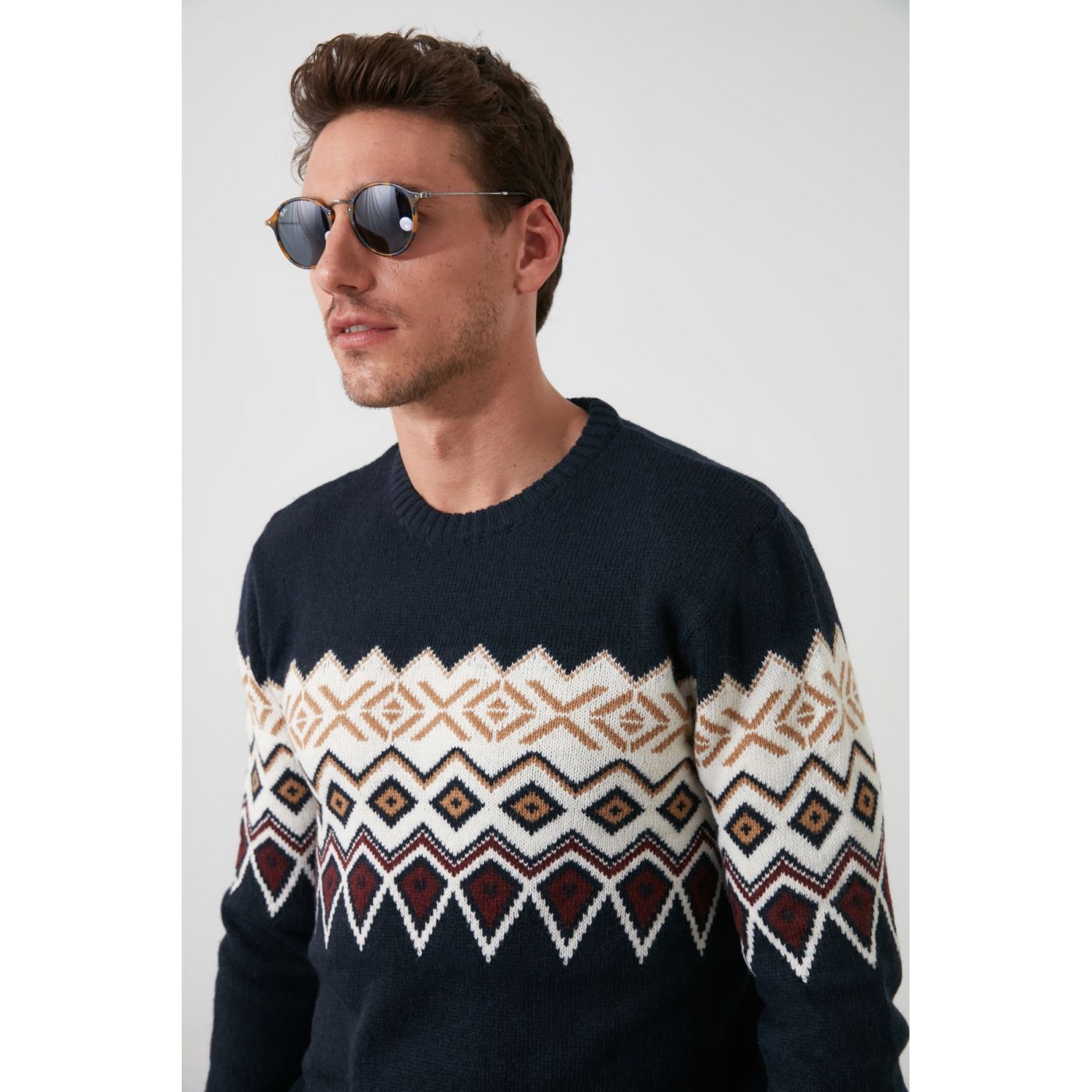 Trendyol Navy Men's Bicycle Collar Jacquard PanelKink Sweater