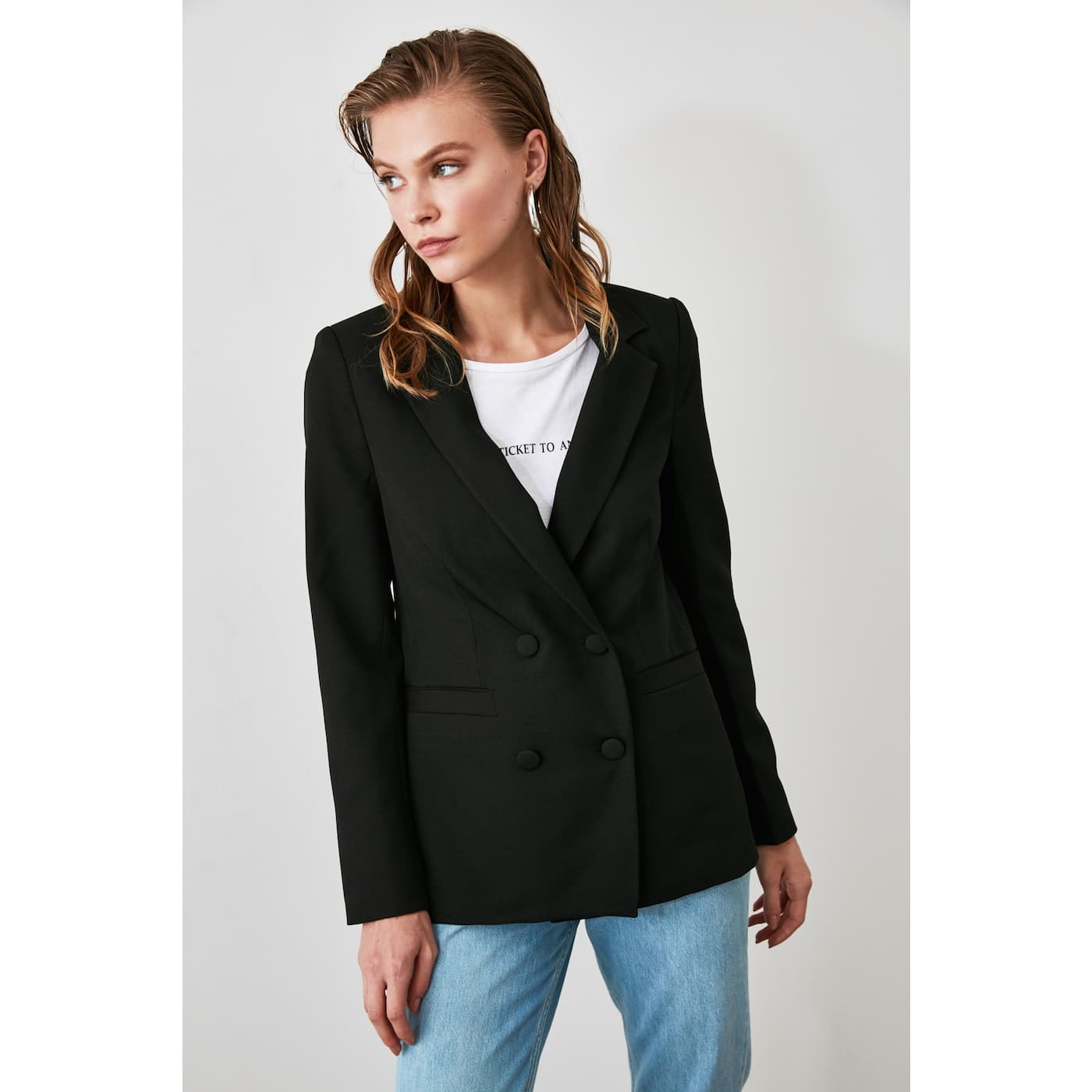 Trendyol Black Pocket Detailed Blazer Jacket