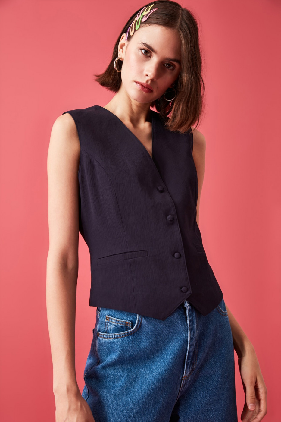 Trendyol Navy Button Vest