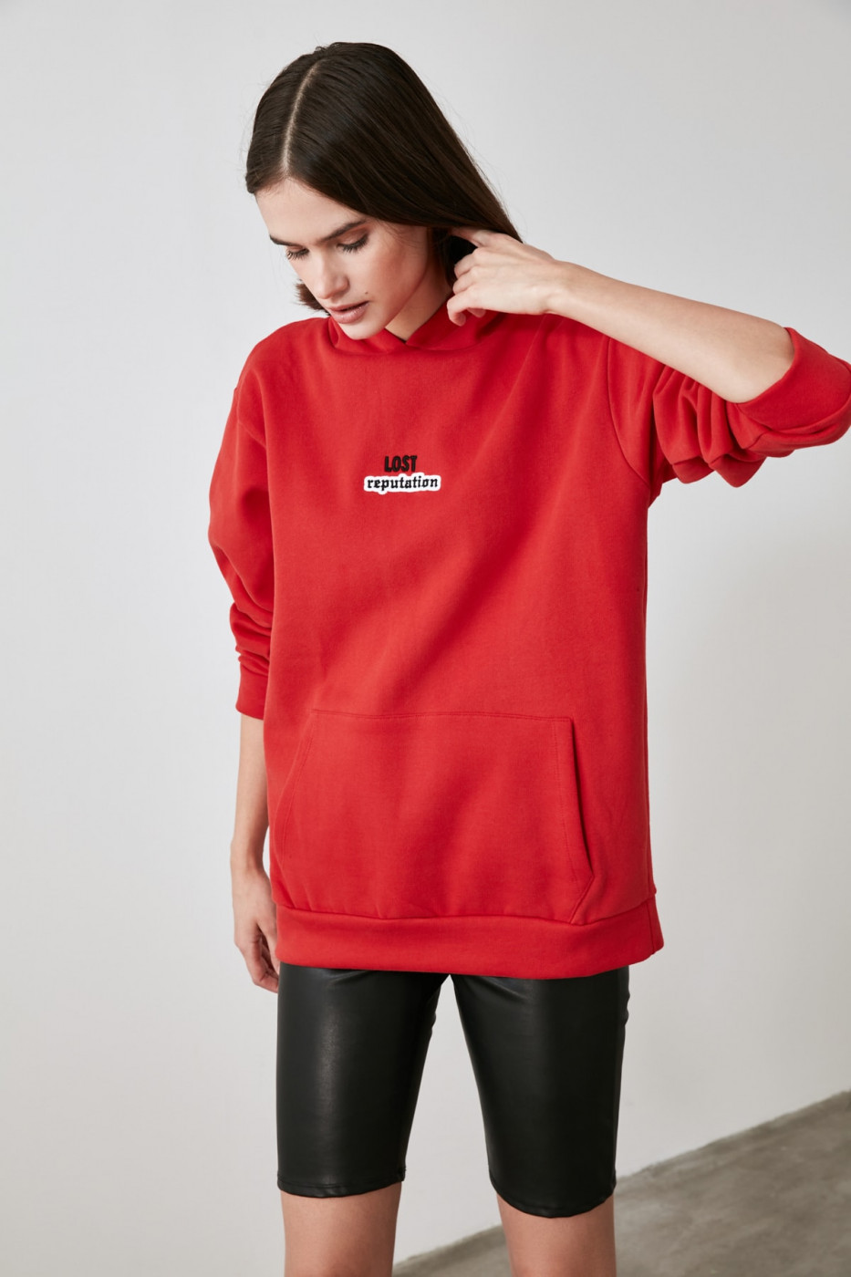 Trendyol Knitted Sweatshirt with Red Embroidered Hood