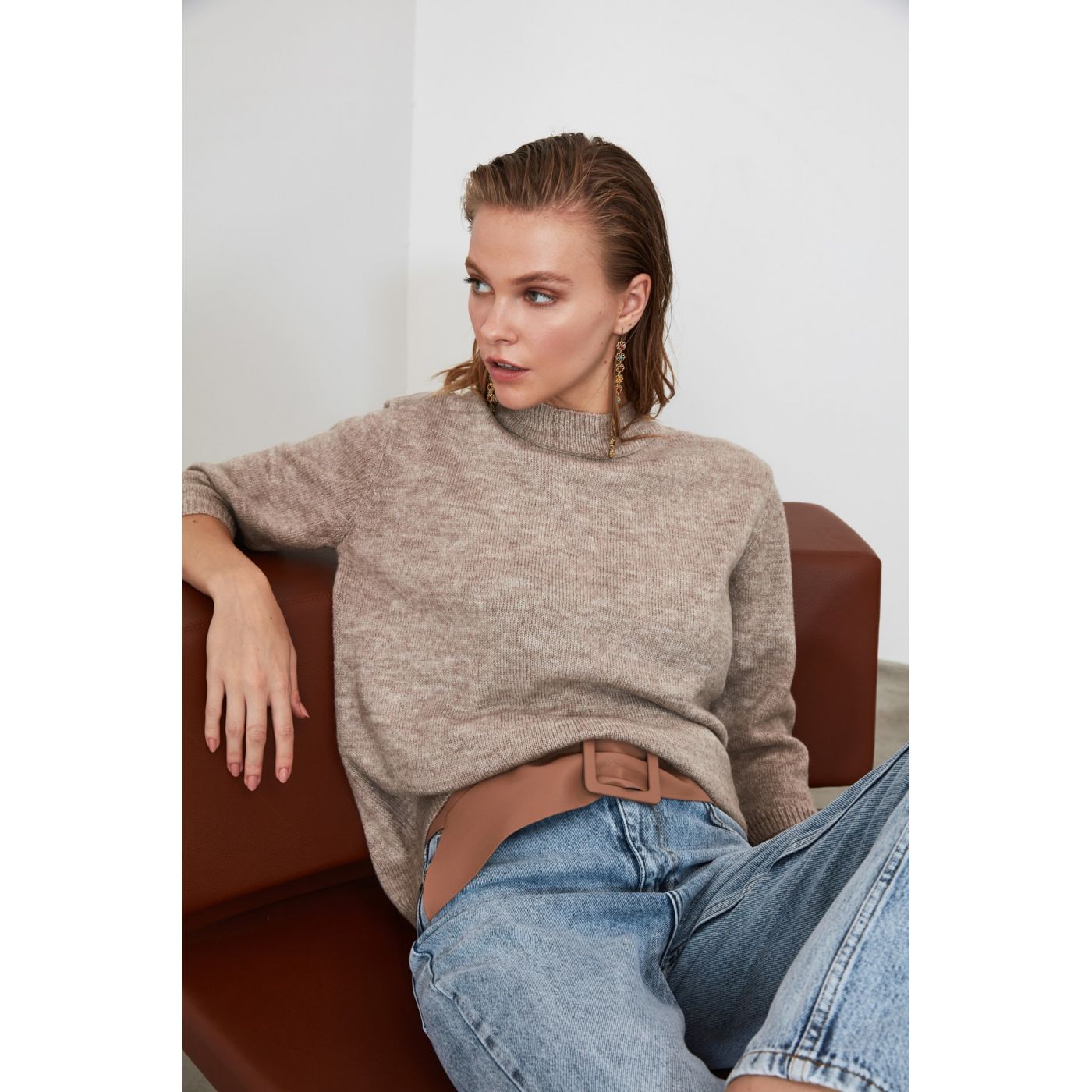 Trendyol Beige Trojan Coke Knit Sweater