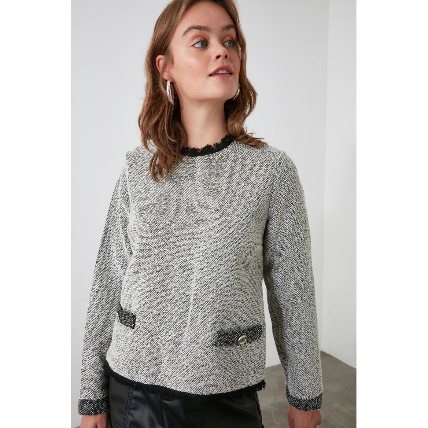 Trendyol Grey Tassel Blouse