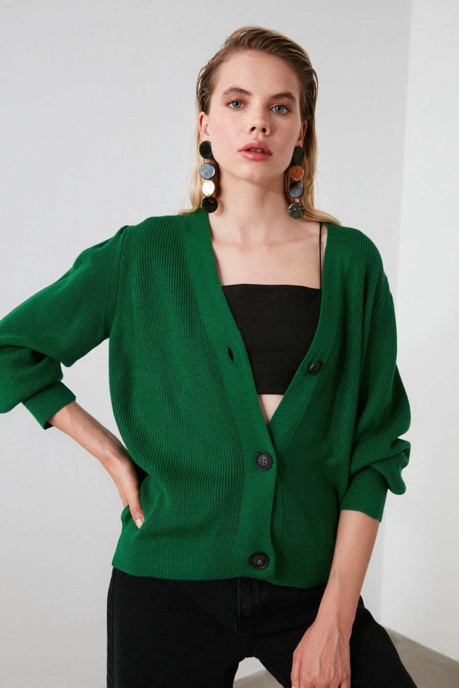 Trendyol Green Button Knitwear Cardigan