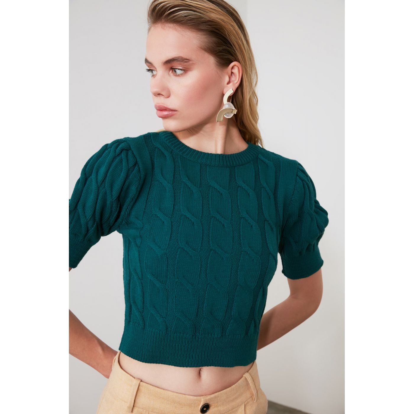 Trendyol Green Mesh Detailed Knitwear Blouse