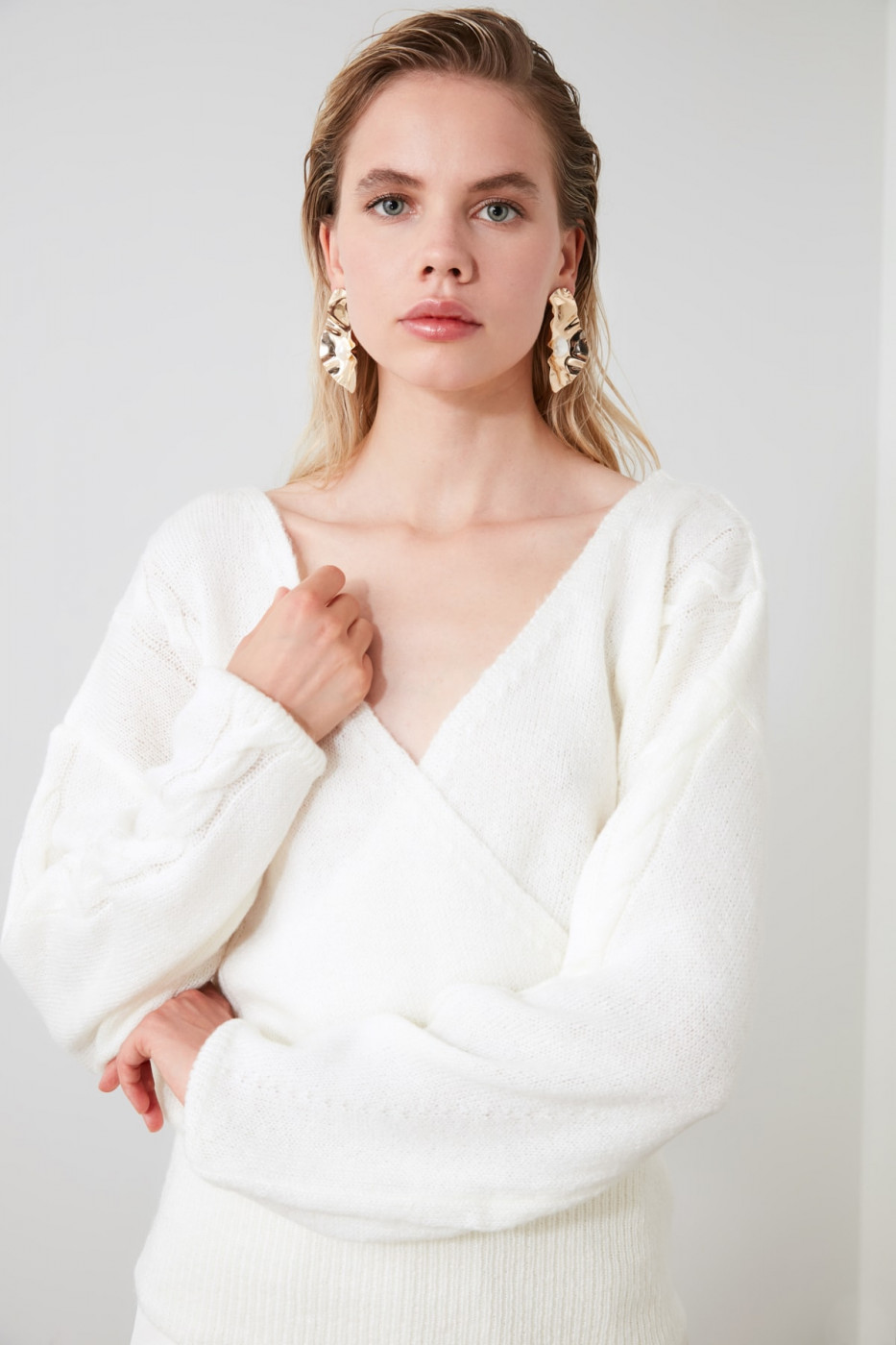 Trendyol Ekru Braided Cruise Neck Knit Sweater