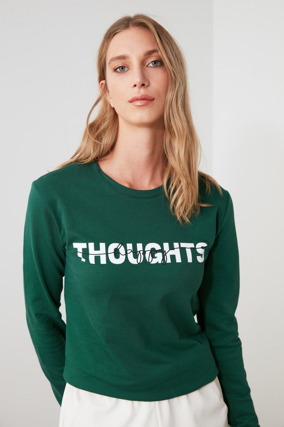 Trendyol Green Printed Basic Knitted Sweatshirt