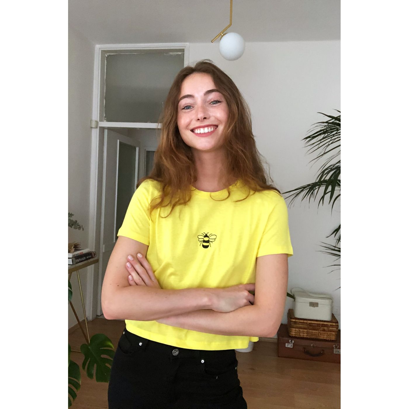 Trendyol Yellow Embroidered Crop Knitted T-Shirt