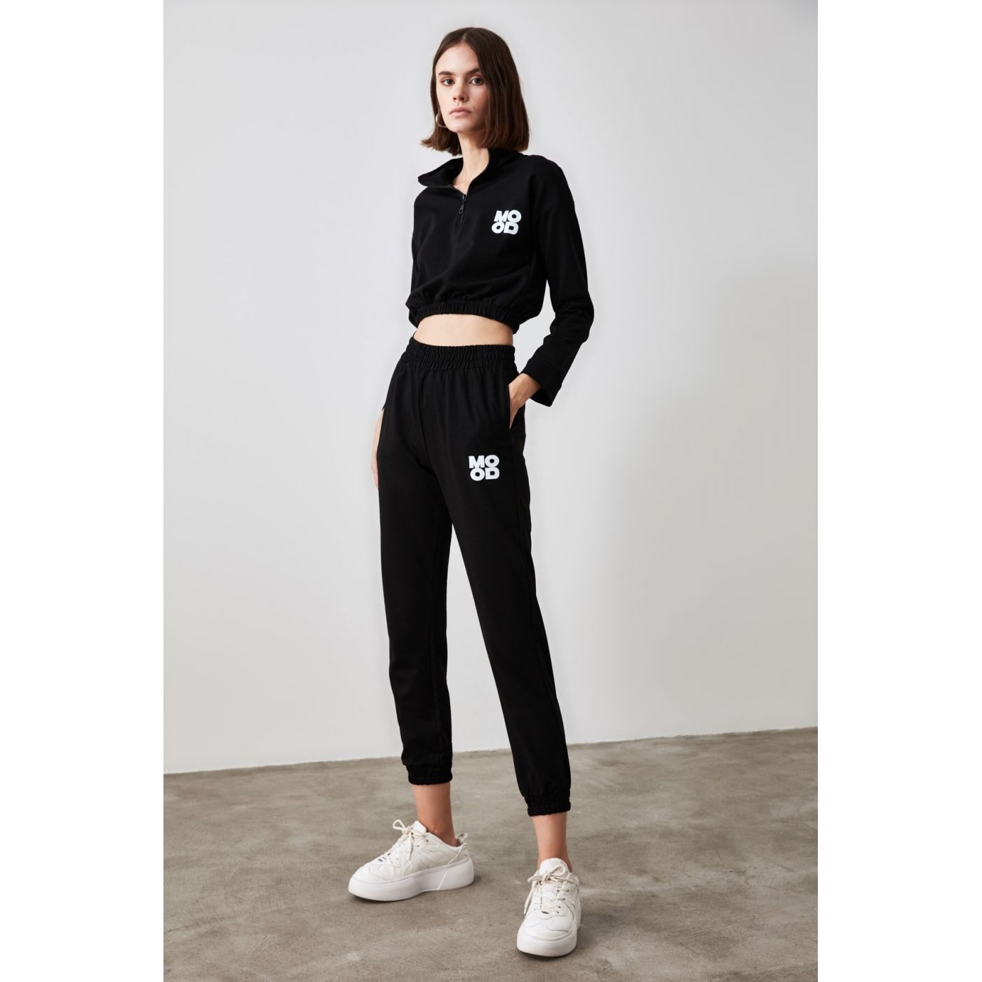 Trendyol Black Printed Basic Knitted Tracksuit bottom