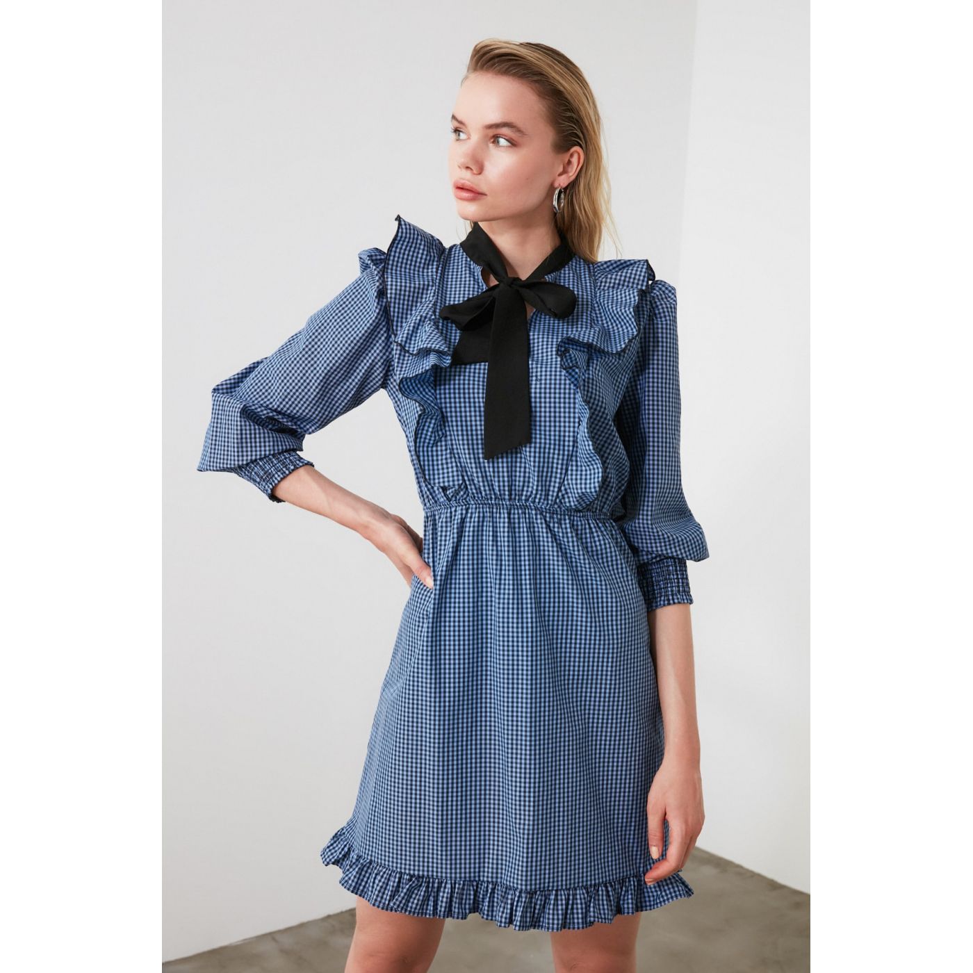 Trendyol Blue Scarf Collar Dress