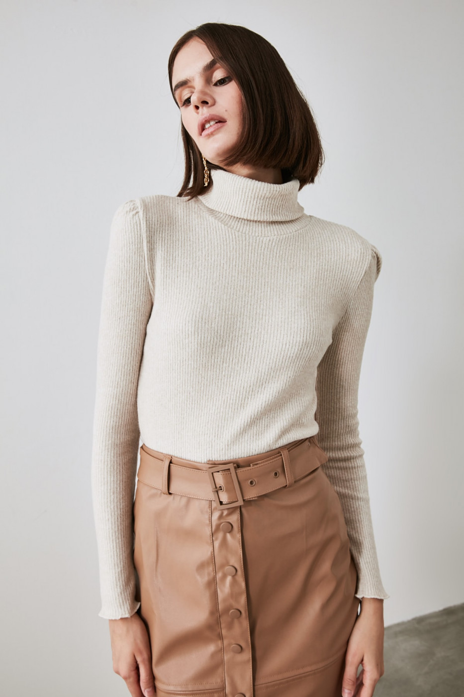 Trendyol Beige Throat Knitted Blouse