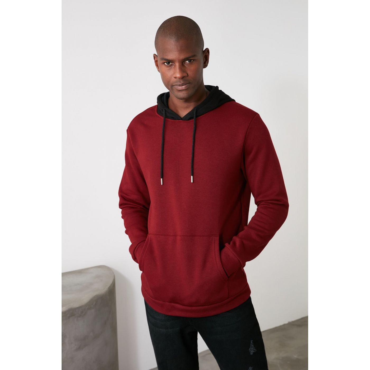 Trendyol Burgundy Men's PanelEd Hooded Regular Sweatshirt