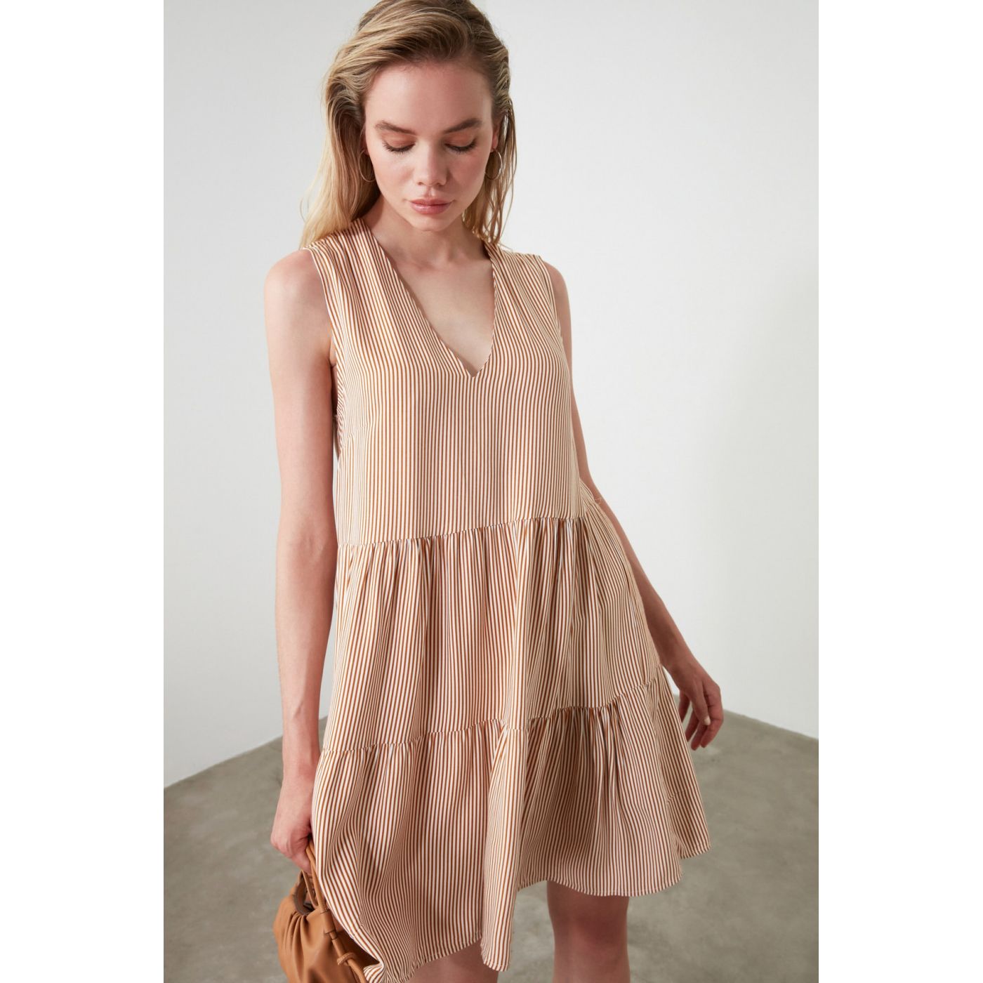 Trendyol Camel Striped Volli Dress