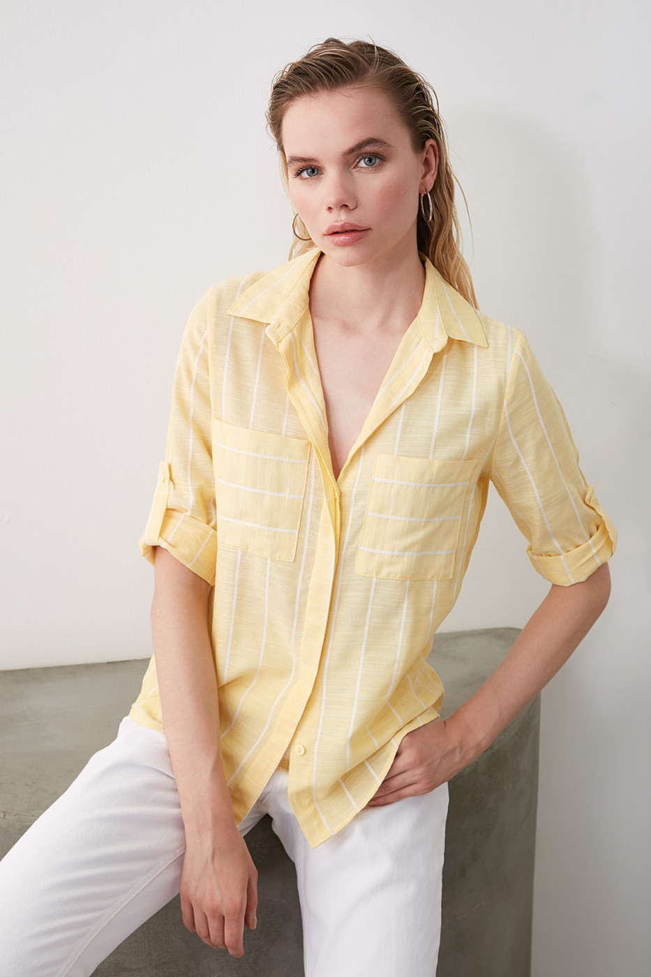 Trendyol Yellow Pocket Detailed Shirt