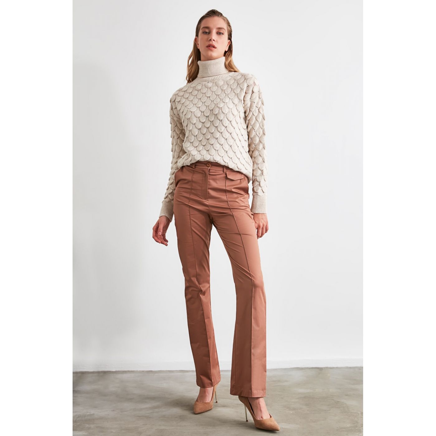 Trendyol Camel Wide Hem Trousers