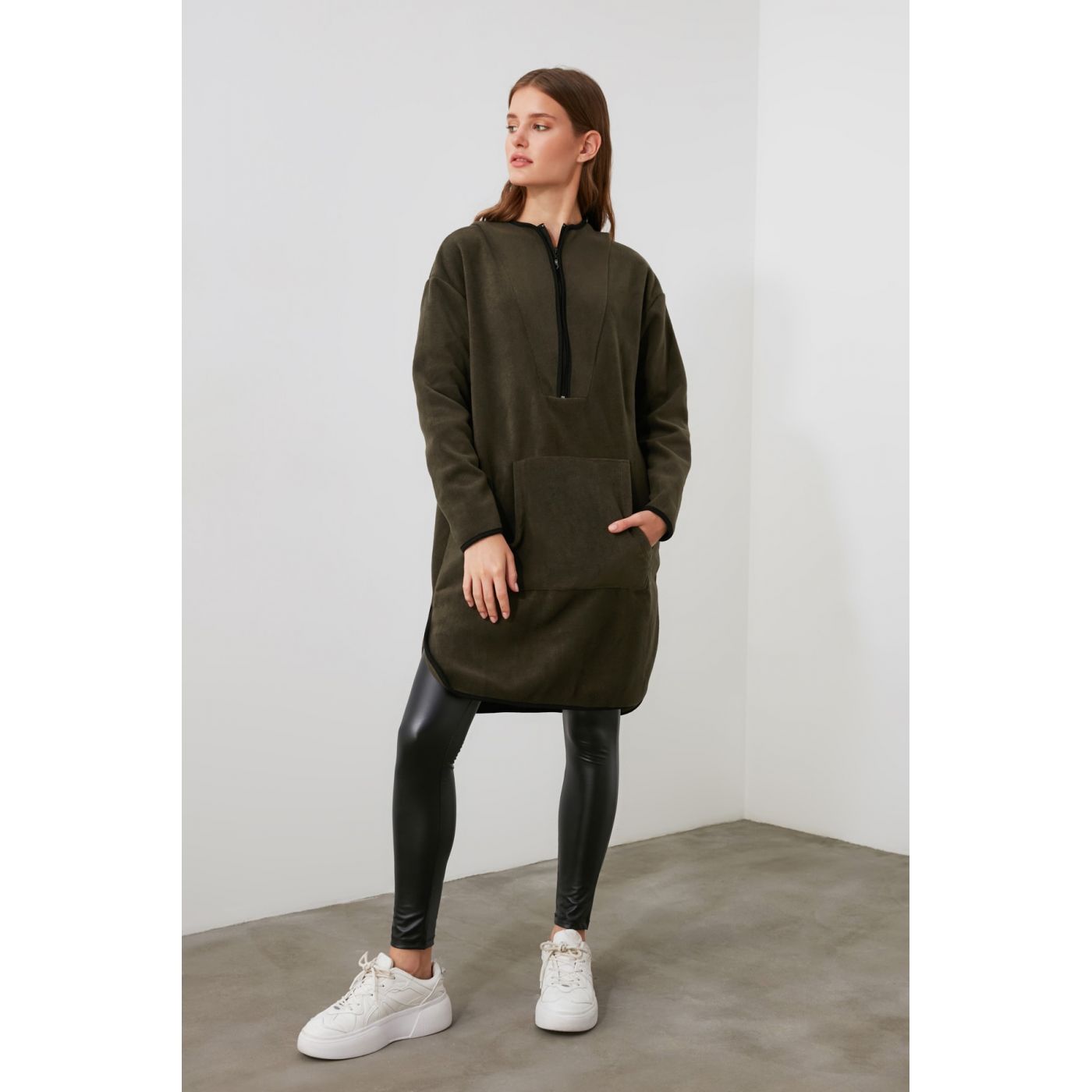 Trendyol Knitted Dress with Khai Zip and Kangaroo Pockets