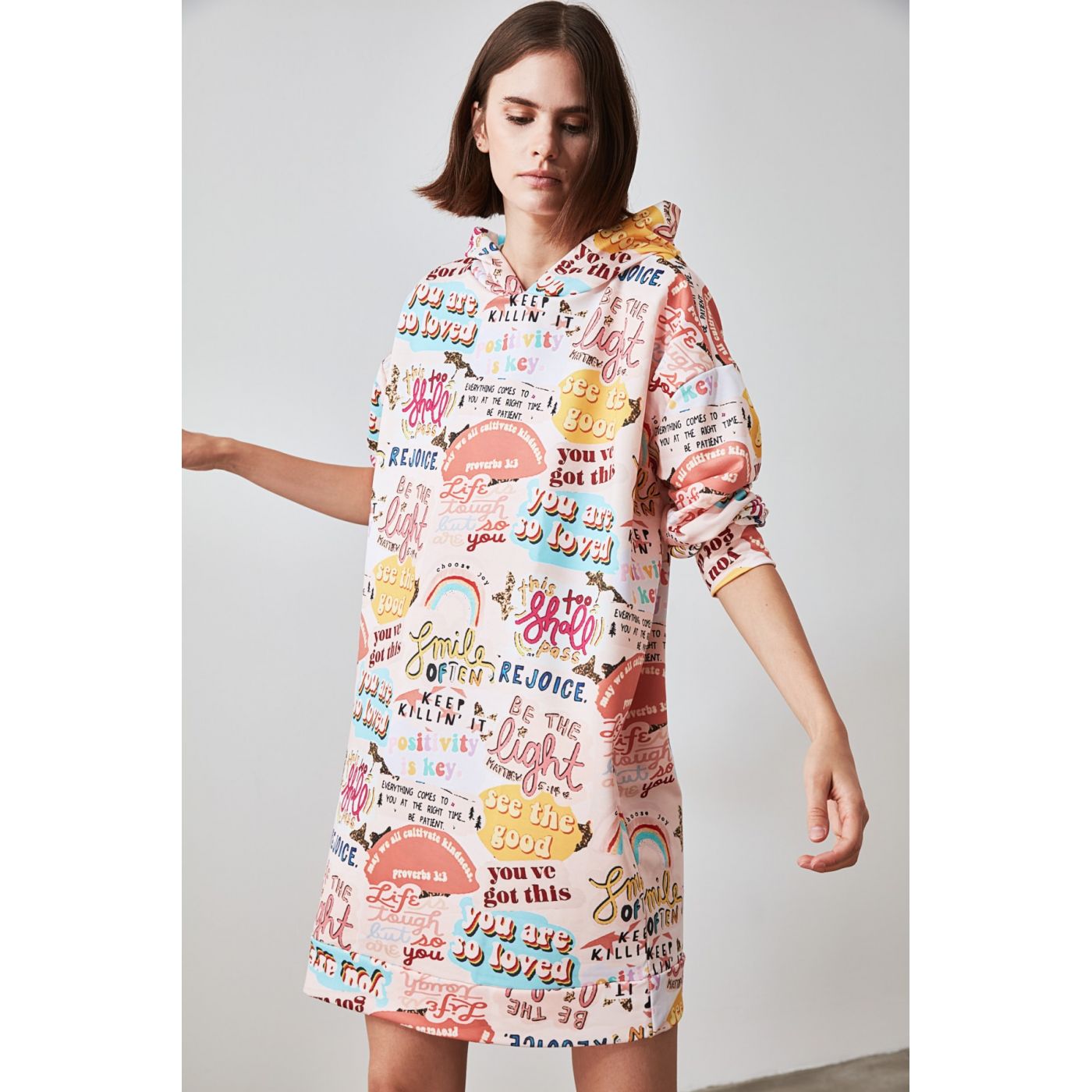 Trendyol Powder Printed Knitted Sweat Dress