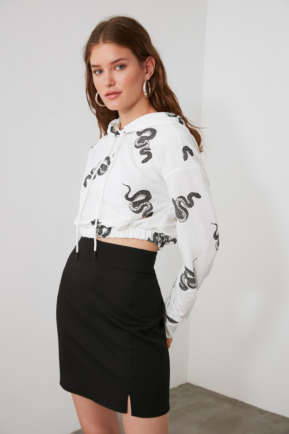 Trendyol White Hooded Knitted Sweatshirt