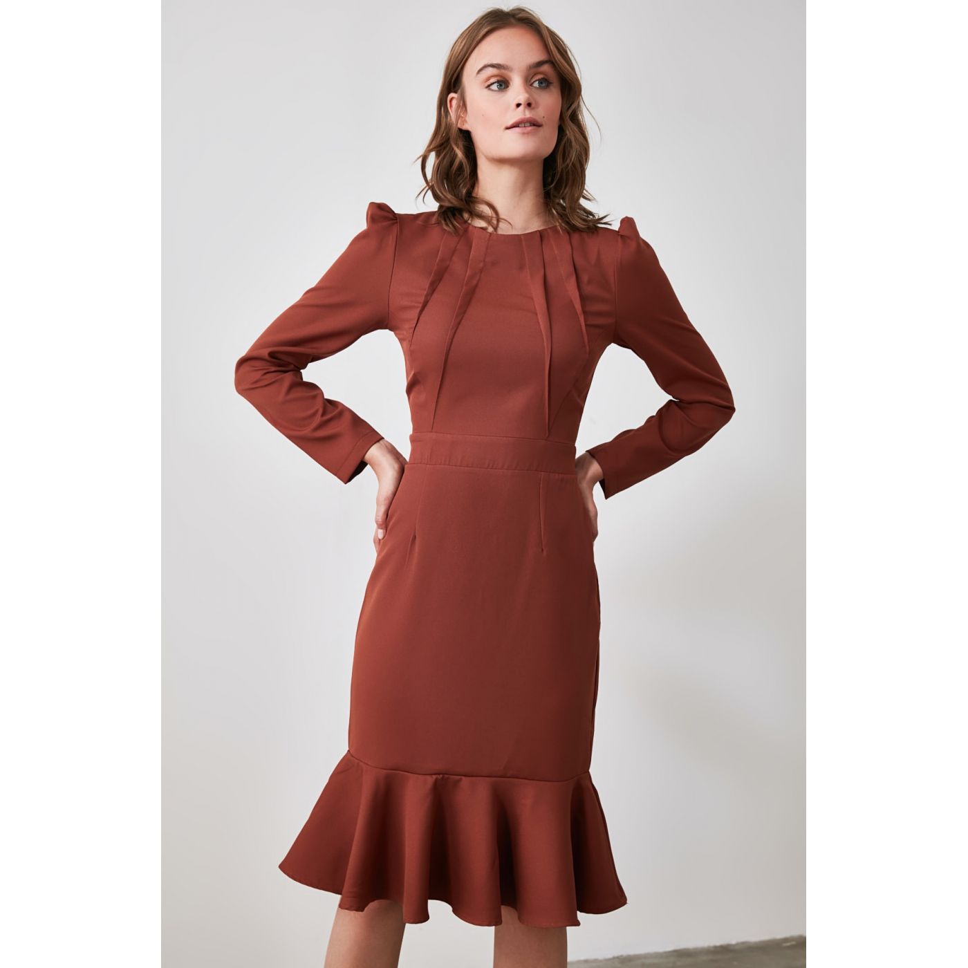 Trendyol Brown Flywheel Dress