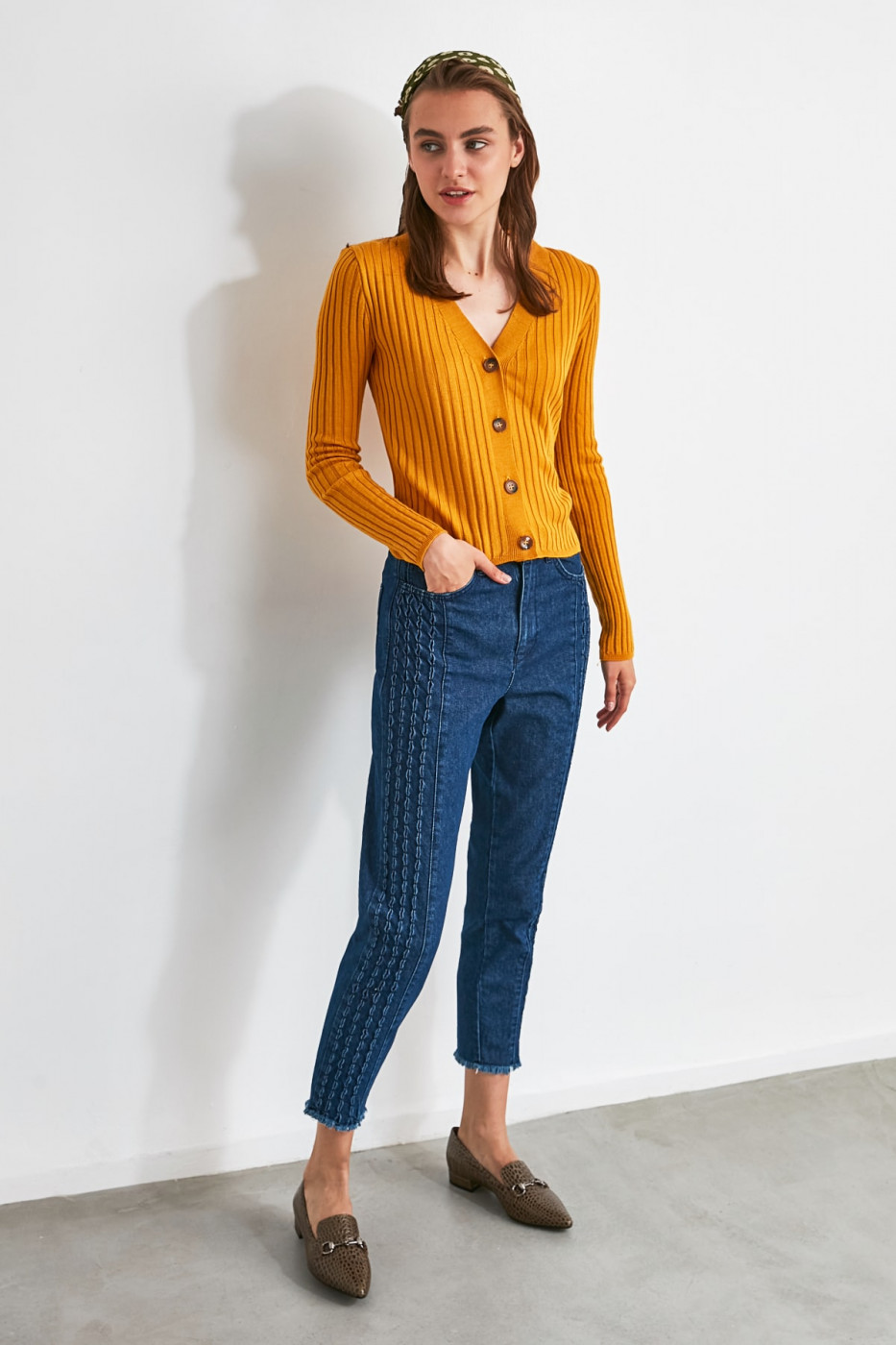 Trendyol Mustard Button Knitwear Cardigan