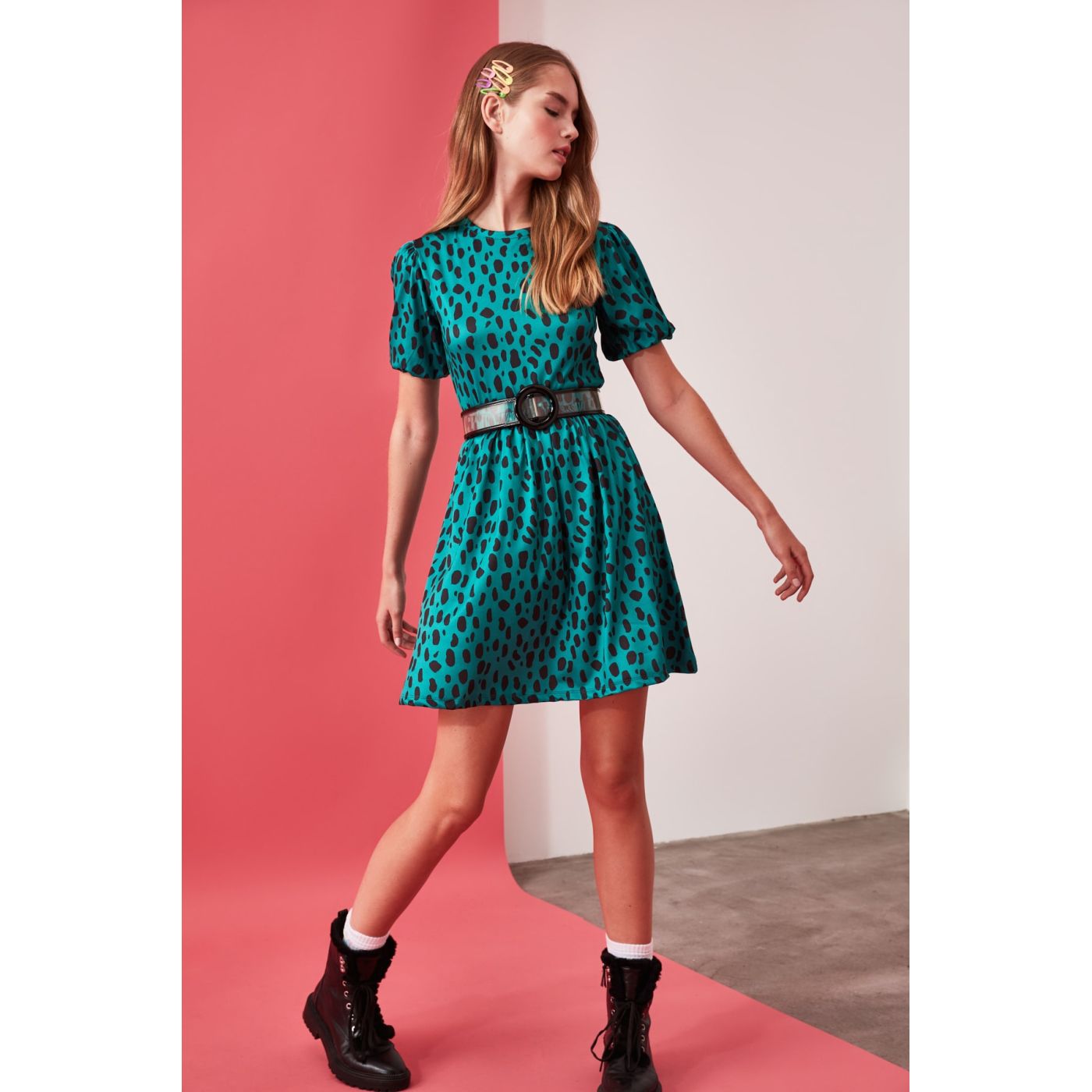 Trendyol Green Animal Print Knitting Dress