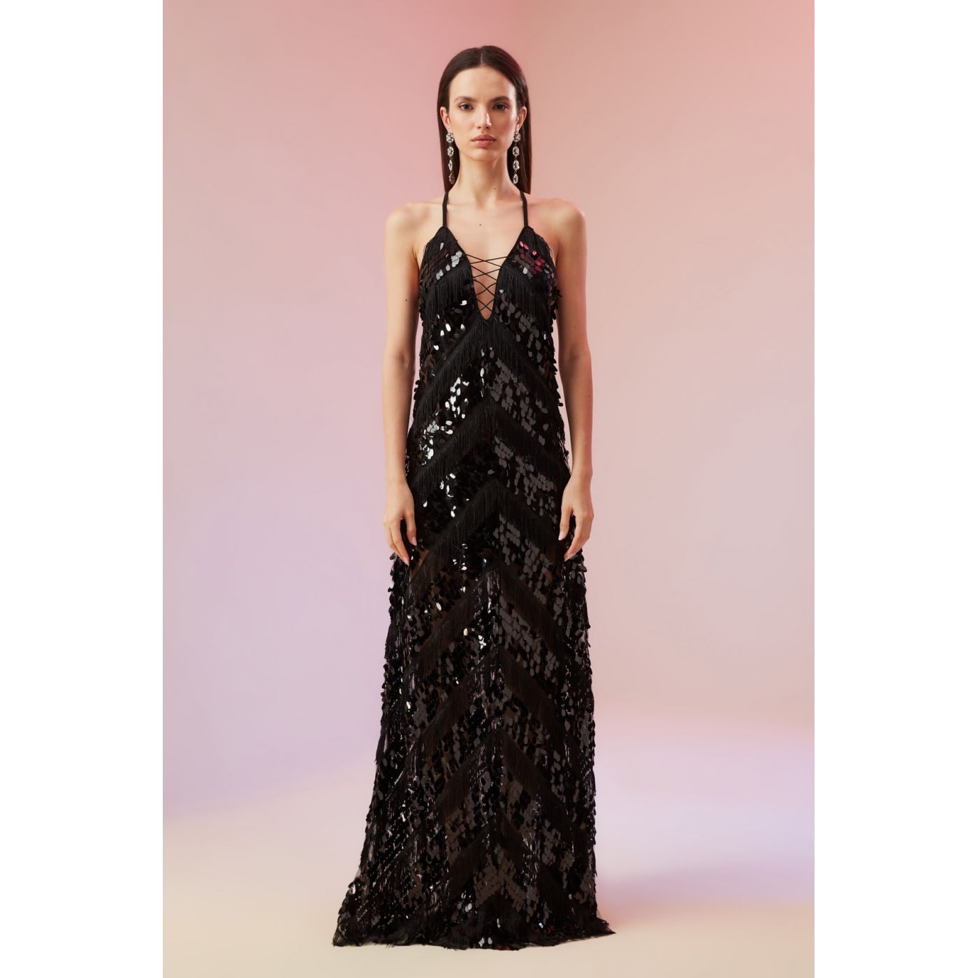 Trendyol Black Tassel Sequined Evening Dress