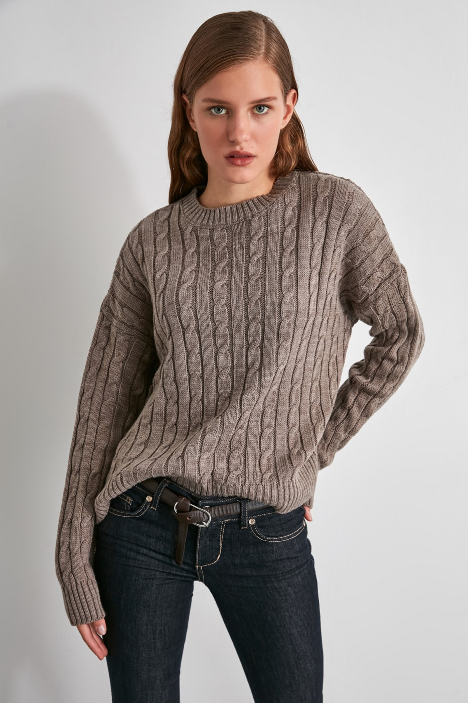 Trendyol Mink Hair Knitting Detailed Bicycle Collar Knit Sweater