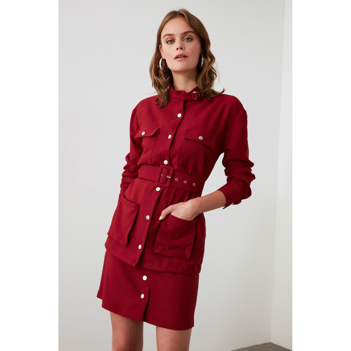 Trendyol Bordeaux Pocket Detailed Shirt