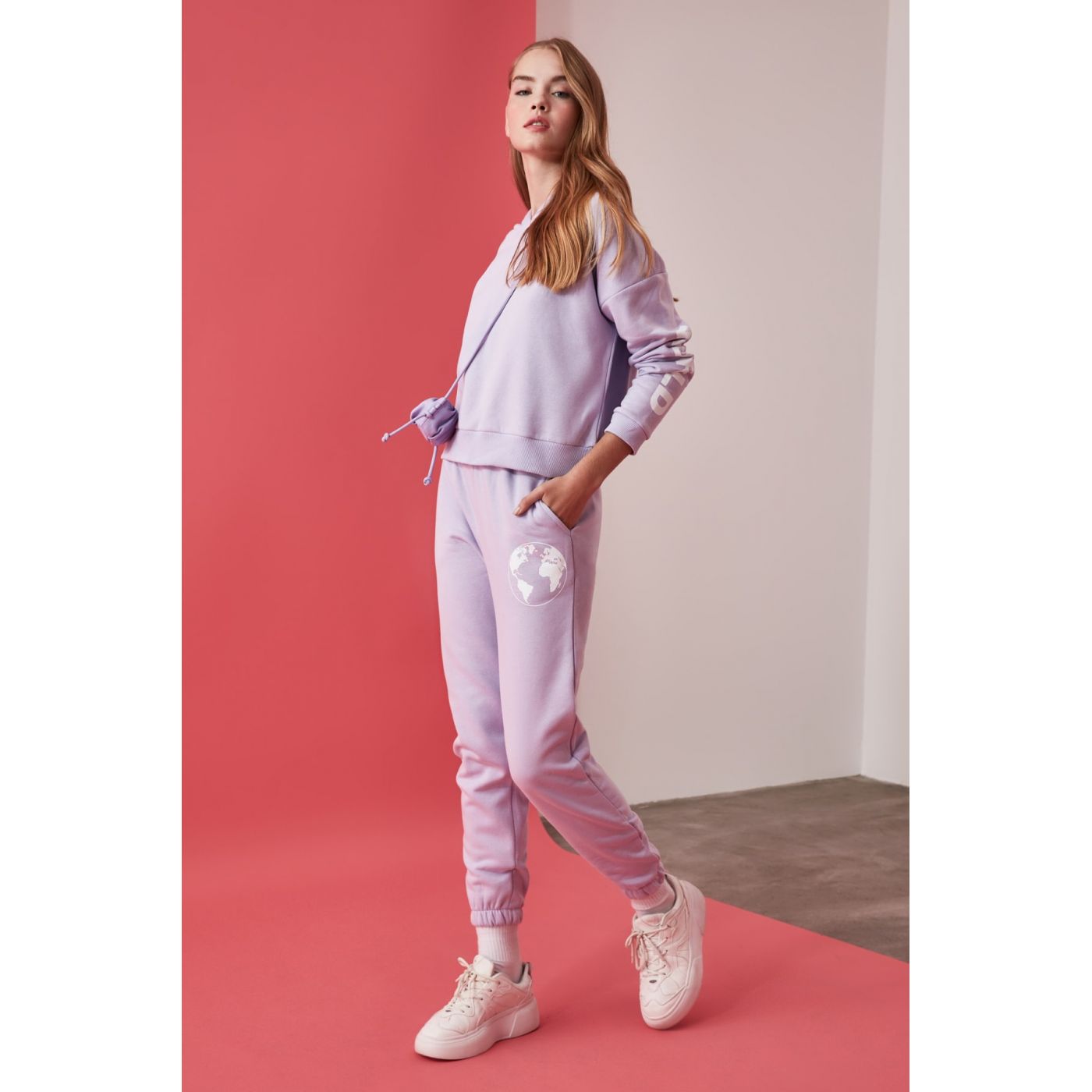 Trendyol Lila Printed Loose Jogger Knitted Tracksuit bottom