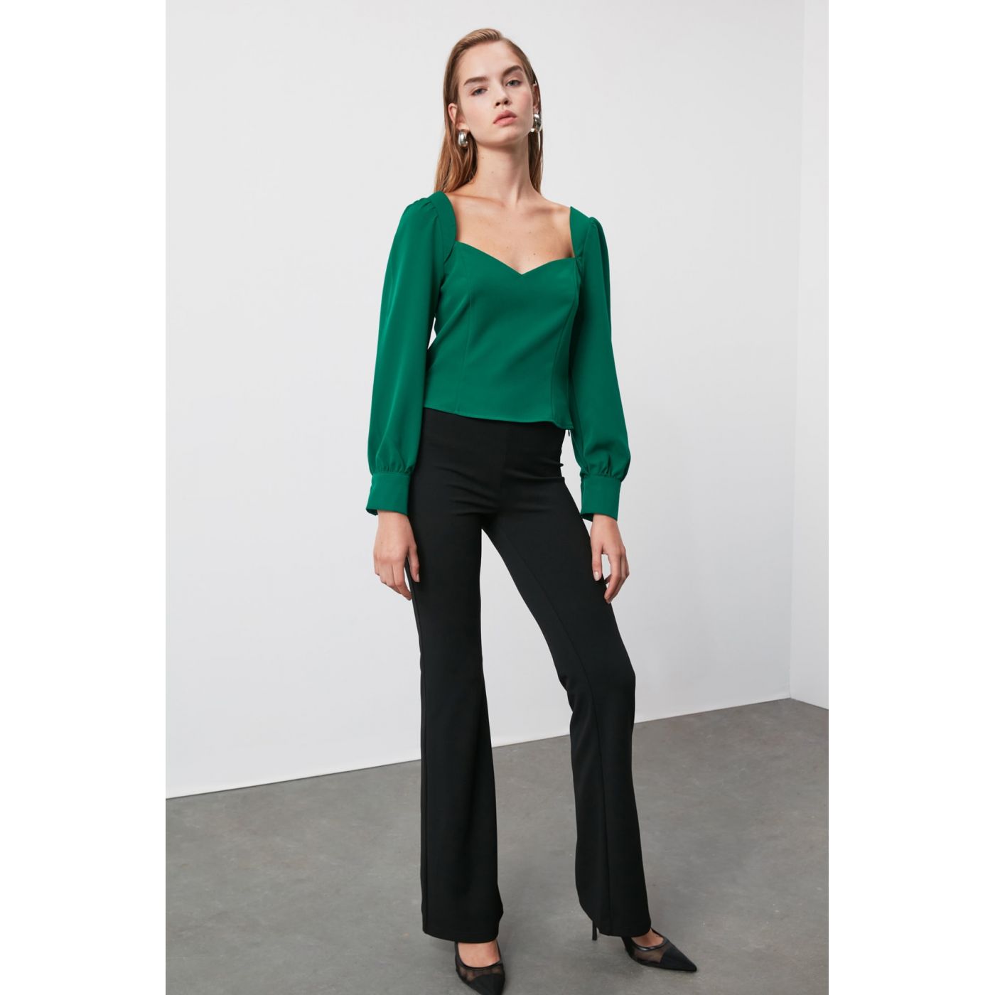 Trendyol Emerald Green Shoulder Detailing Blouse