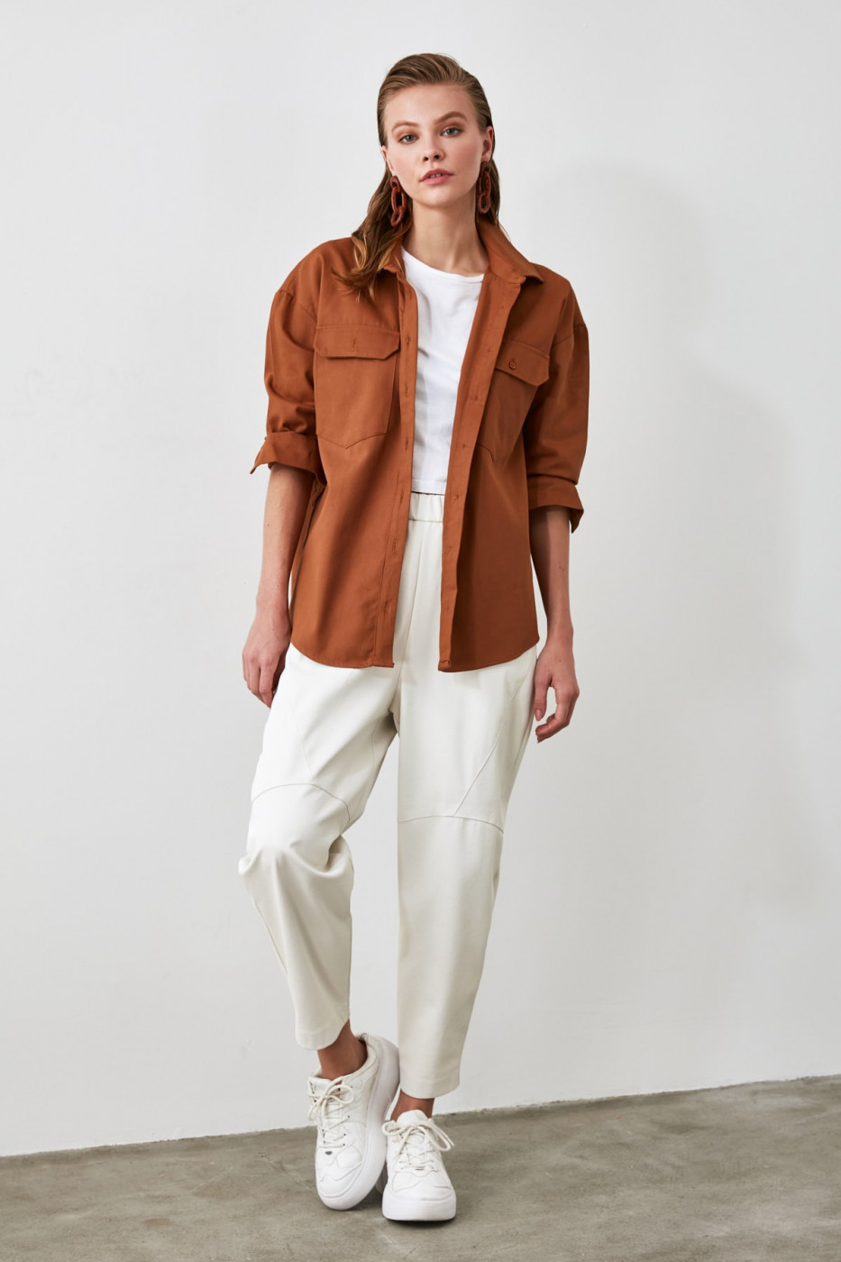 Trendyol Camel Rear Print Detailed Shirt