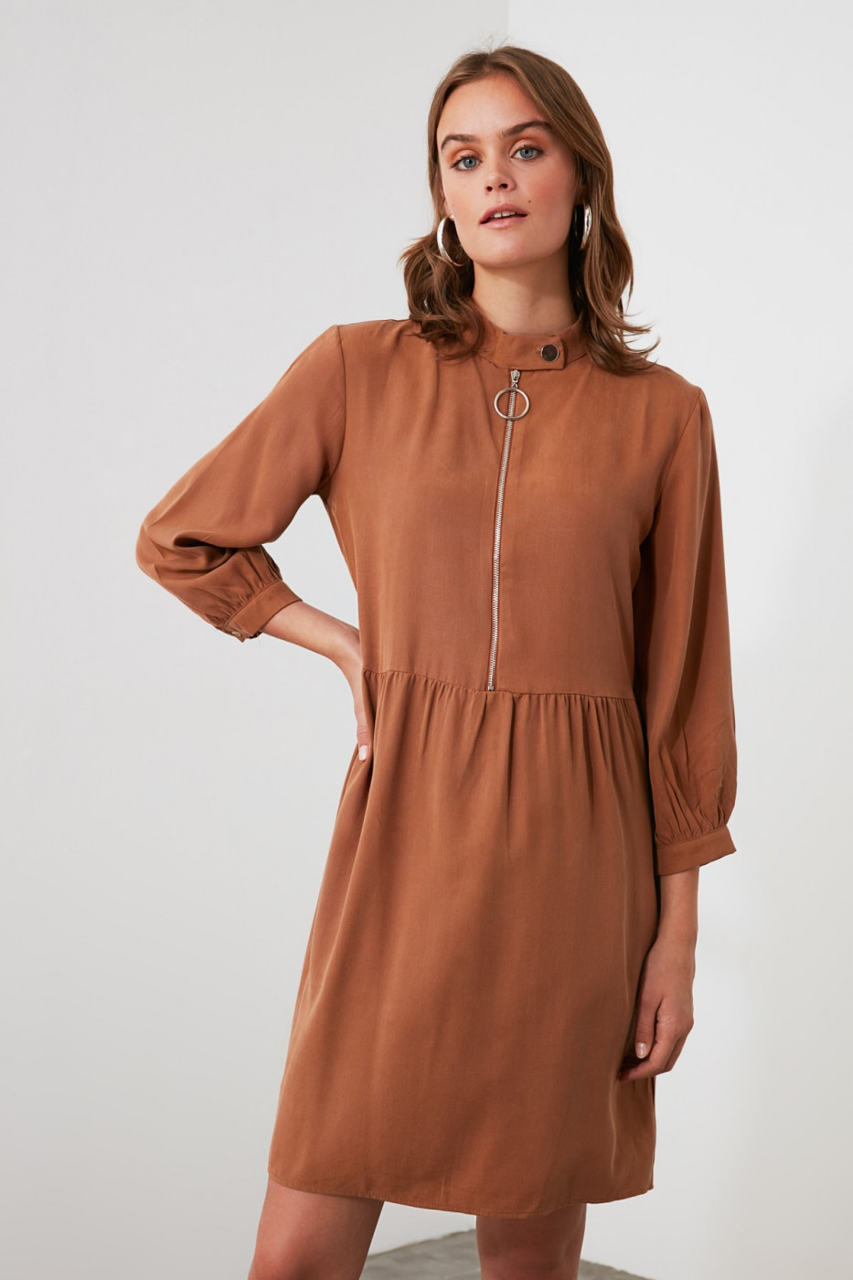 Trendyol Camel Zipper Detailed Dress