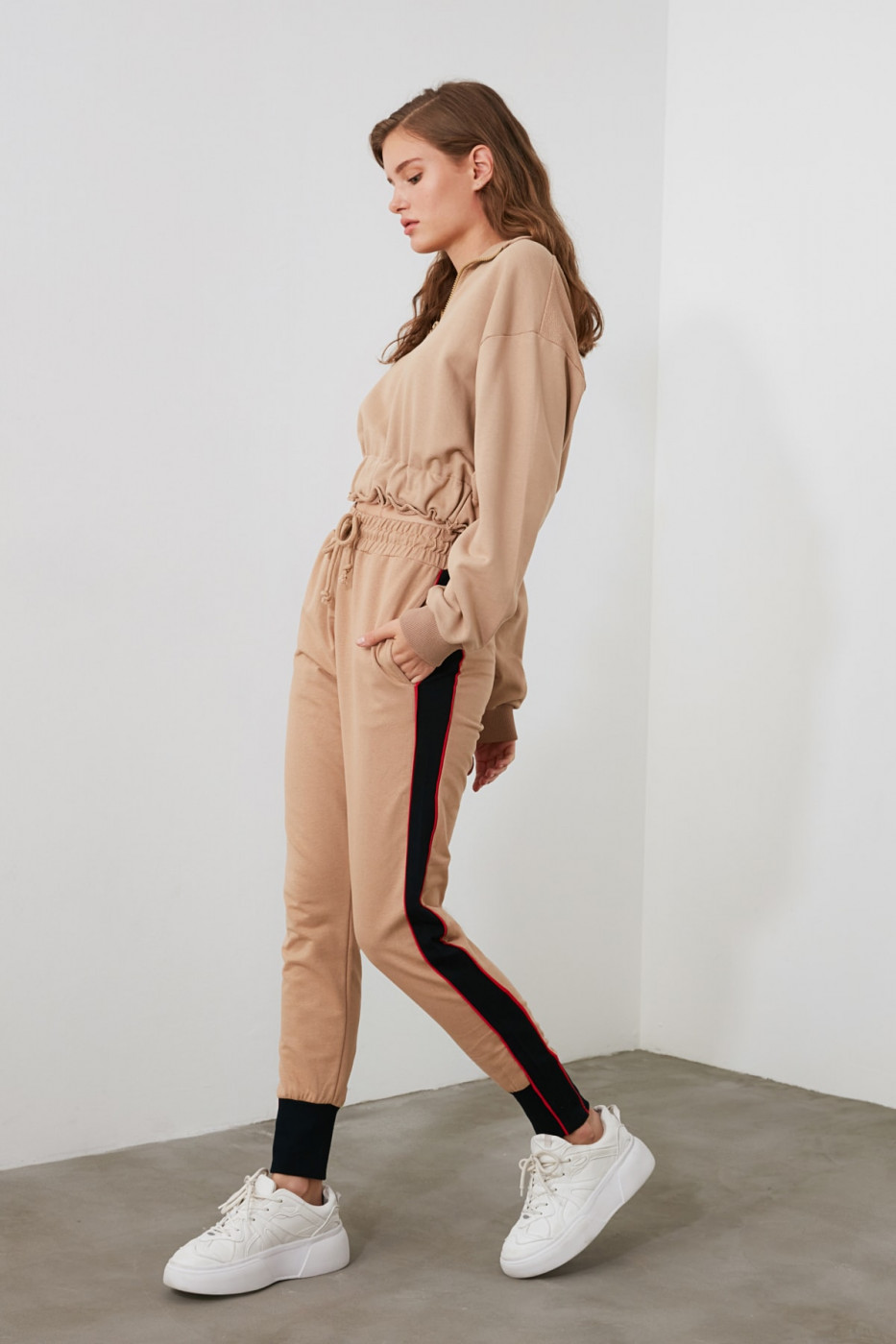 Trendyol Camel Color Block Basic Jogger Knitted Tracksuit bottom