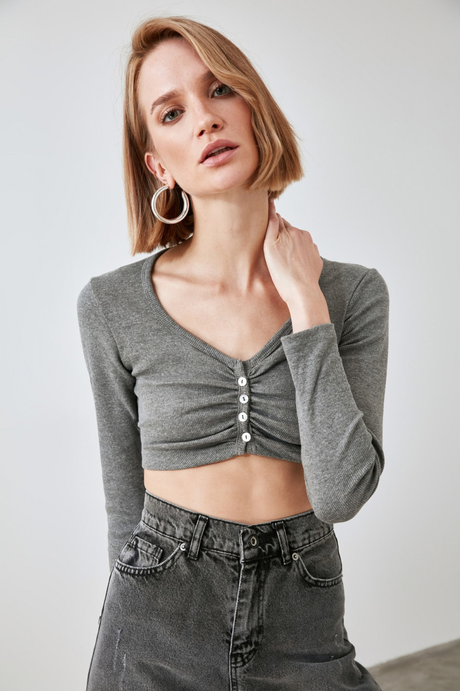 Trendyol Grey Knitted Blouse