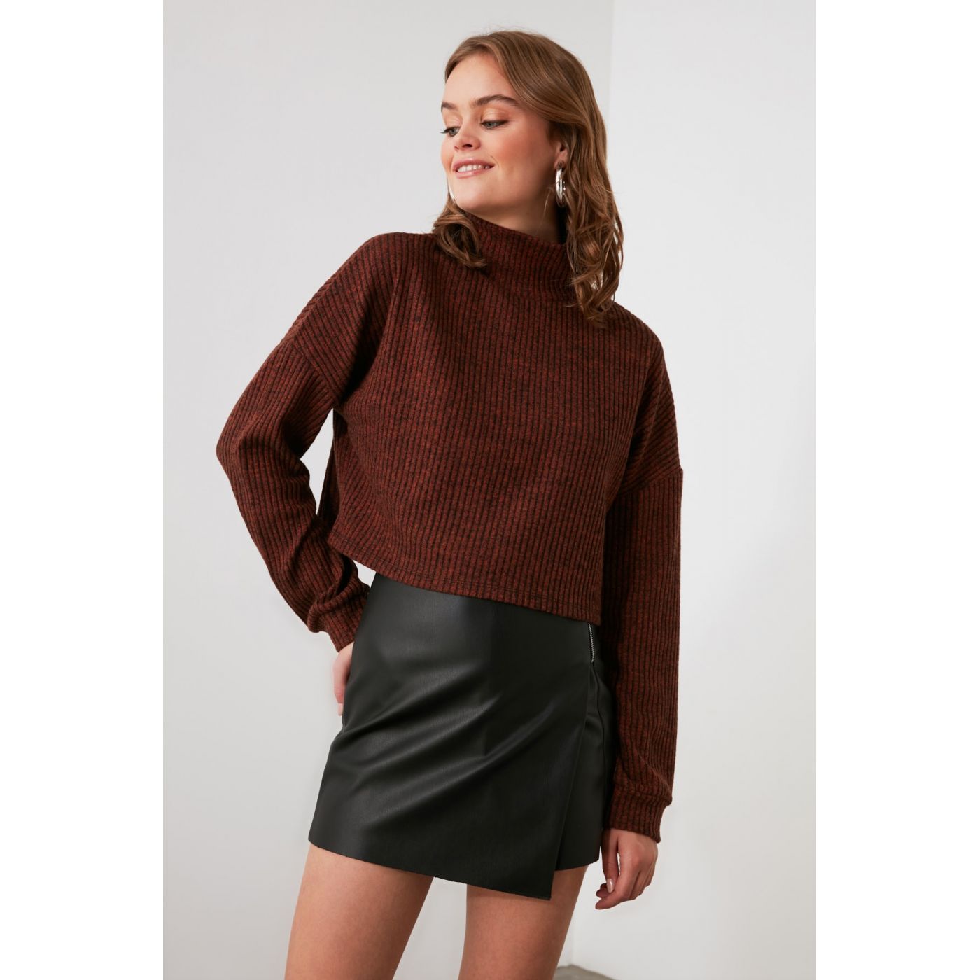 Trendyol Brown Turtleneer Knitted Blouse