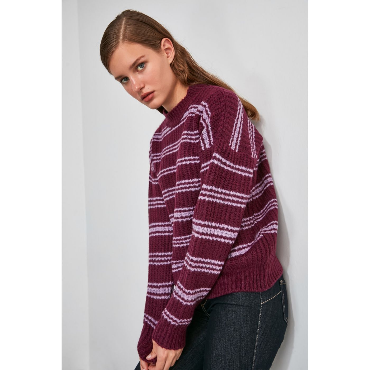 Trendyol Elderberry Striped Knit sweater