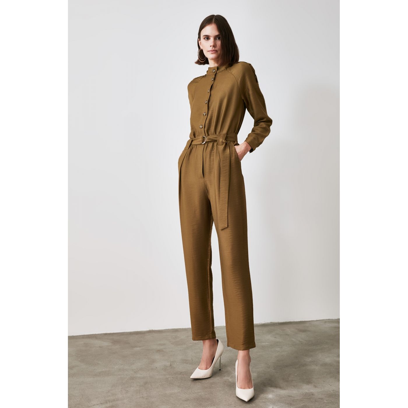 Trendyol Green Belt Button Jumpsuit