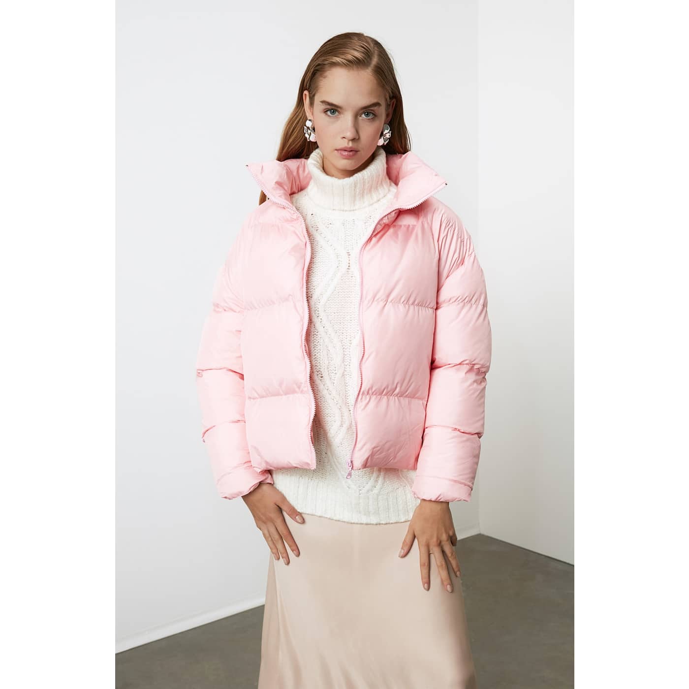 Trendyol Pink Sheer Collar Oversize Inflatable Coat