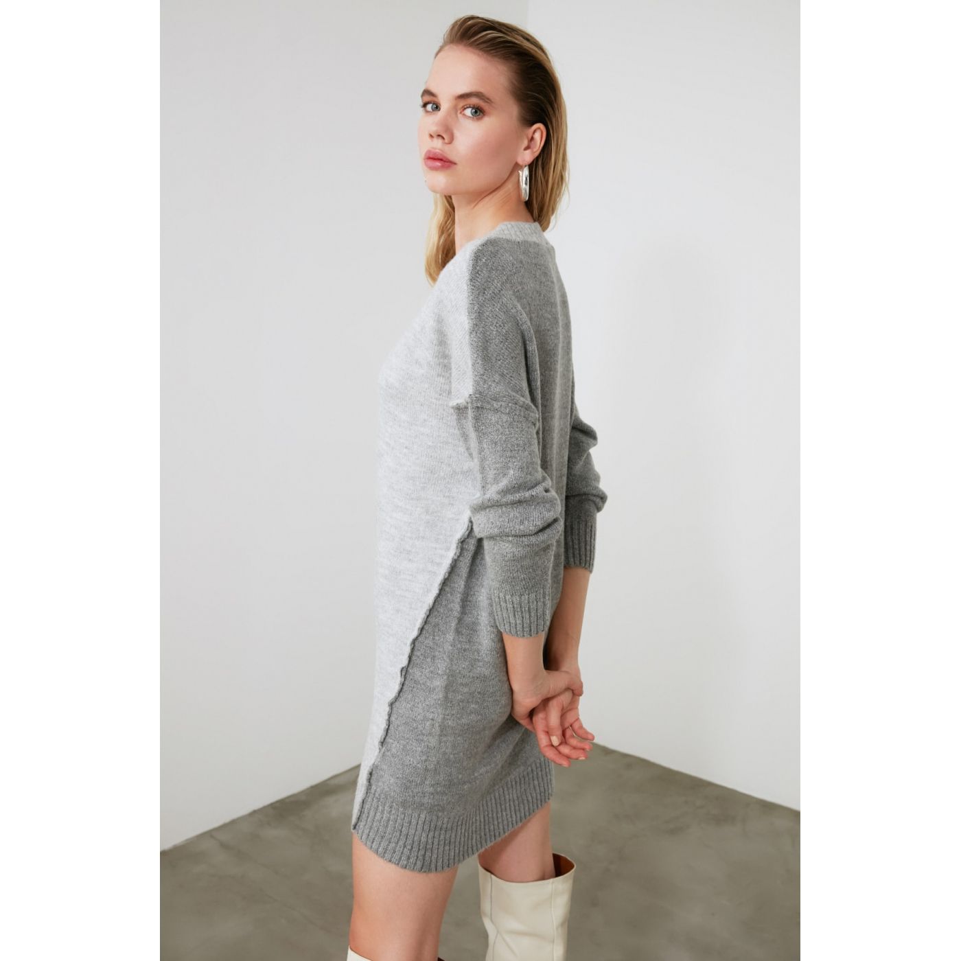 Trendyol Gray Block KnitWear Sweater Dress