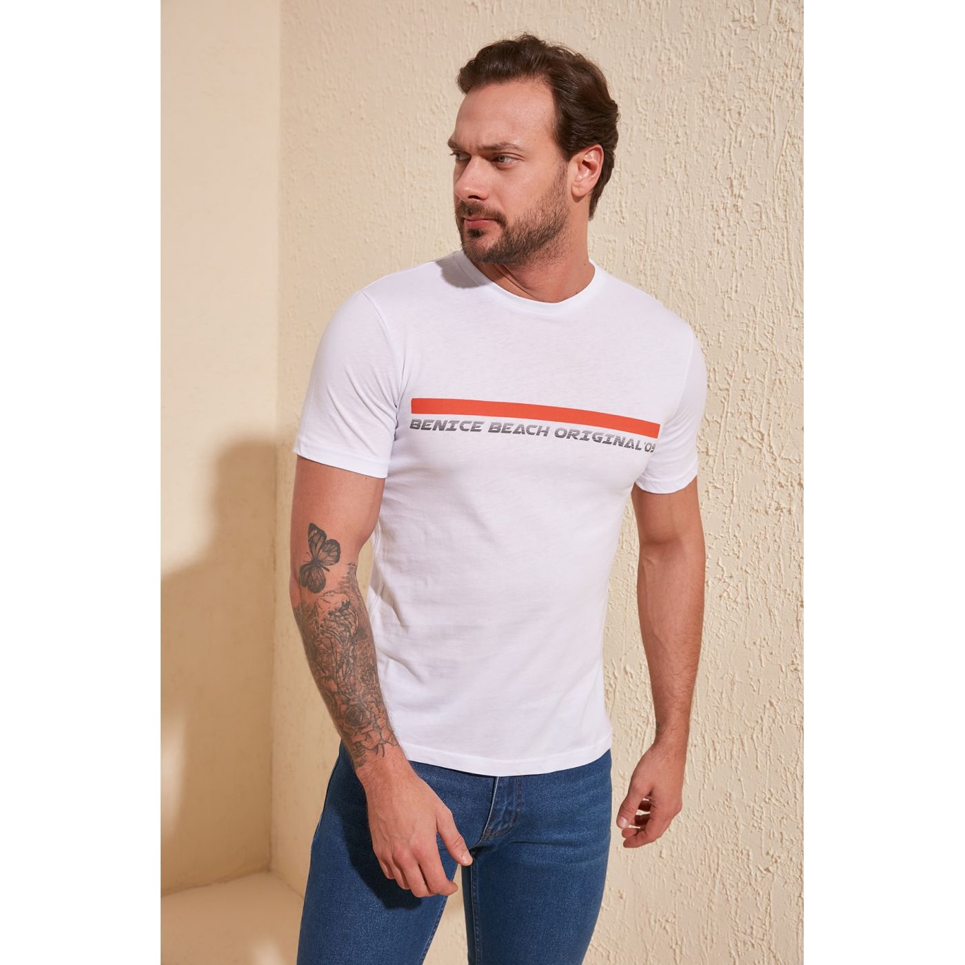 Trendyol White Male Printed Slim Fit T-Shirt