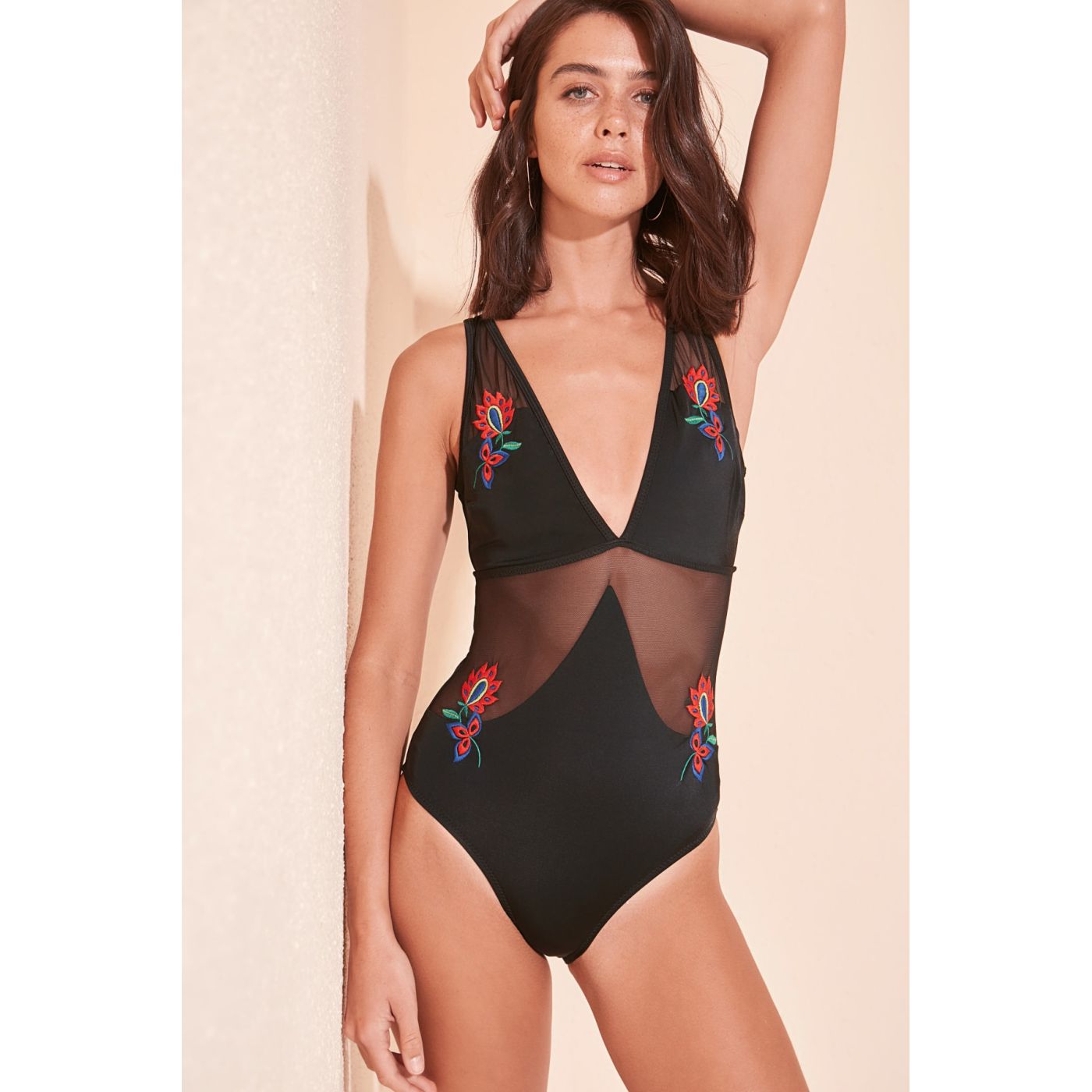 Trendyol Black Embroidery and Cut-Out Detailed Swimsuit