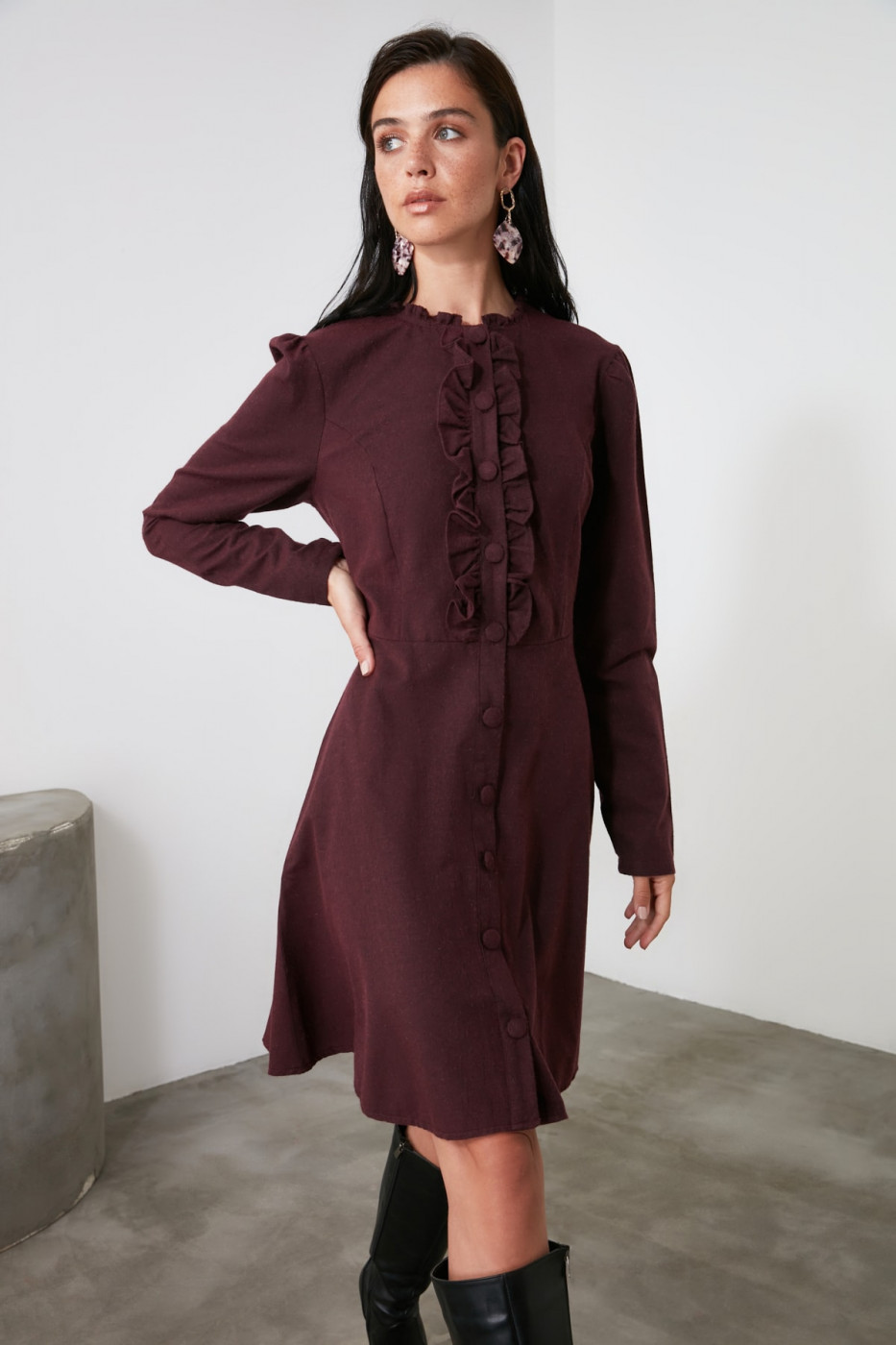 Trendyol Burgundy Ruffle Dress